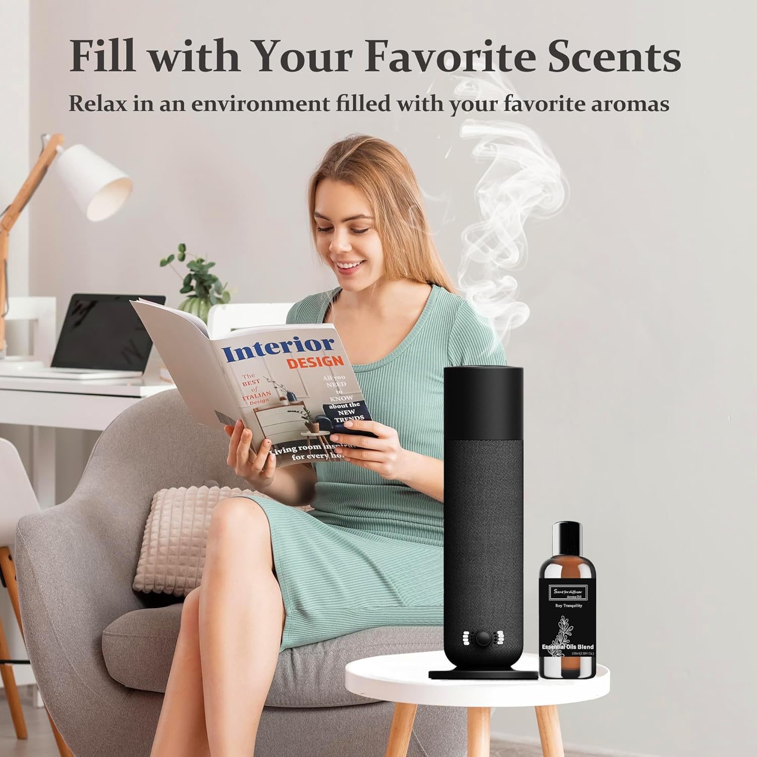 Smart Waterless Essential Oil Diffuser, Scent Air Machine for Home, Aromatherapy Scent Diffuser with Roy Tranquility Oil, Covers Up to 1000 Sq.Ft, Quiet Cold-Air Tech Machine for Hotel, Spa (Black)