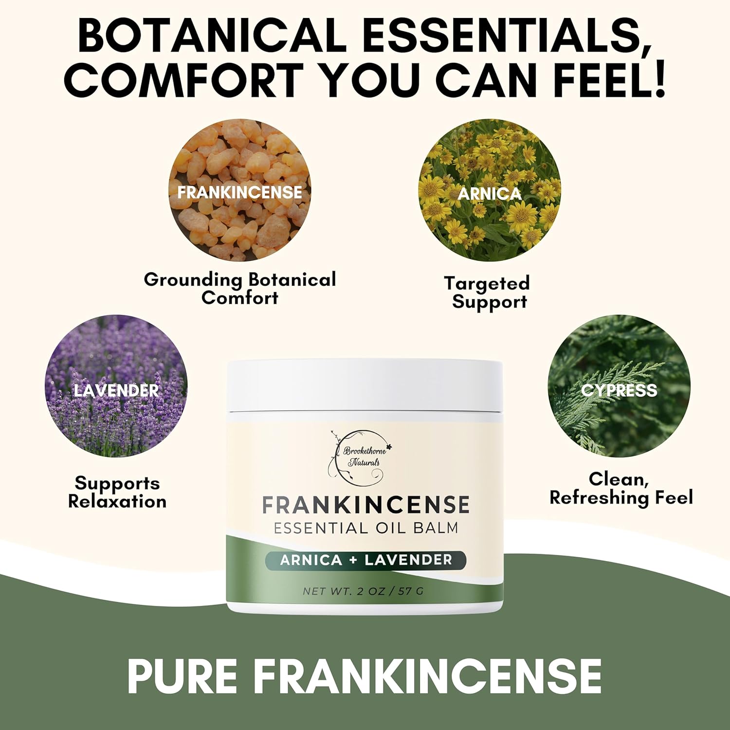 Brookethorne Naturals Frankincense Balm | Frankincense Essential Oil Balm for Skin Hydration | Soothing Muscle & Joint Support | Boswellia Extract, Arnica Montana, Castor Oil & Lavender 2oz
