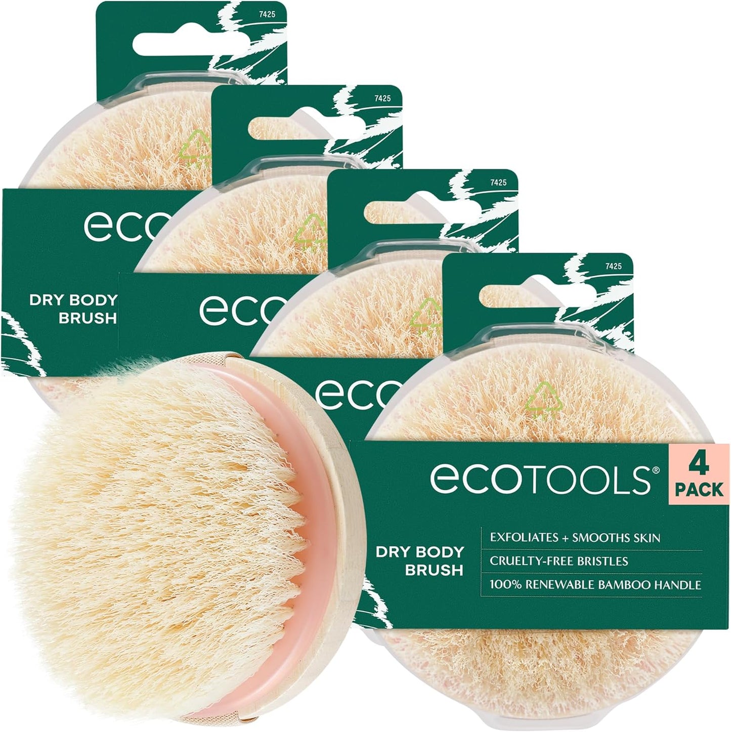EcoTools Dry Body Brush 4-Pack – Exfoliating Body Scrubber for Dead Skin Removal, Cellulite Massage, Circulation