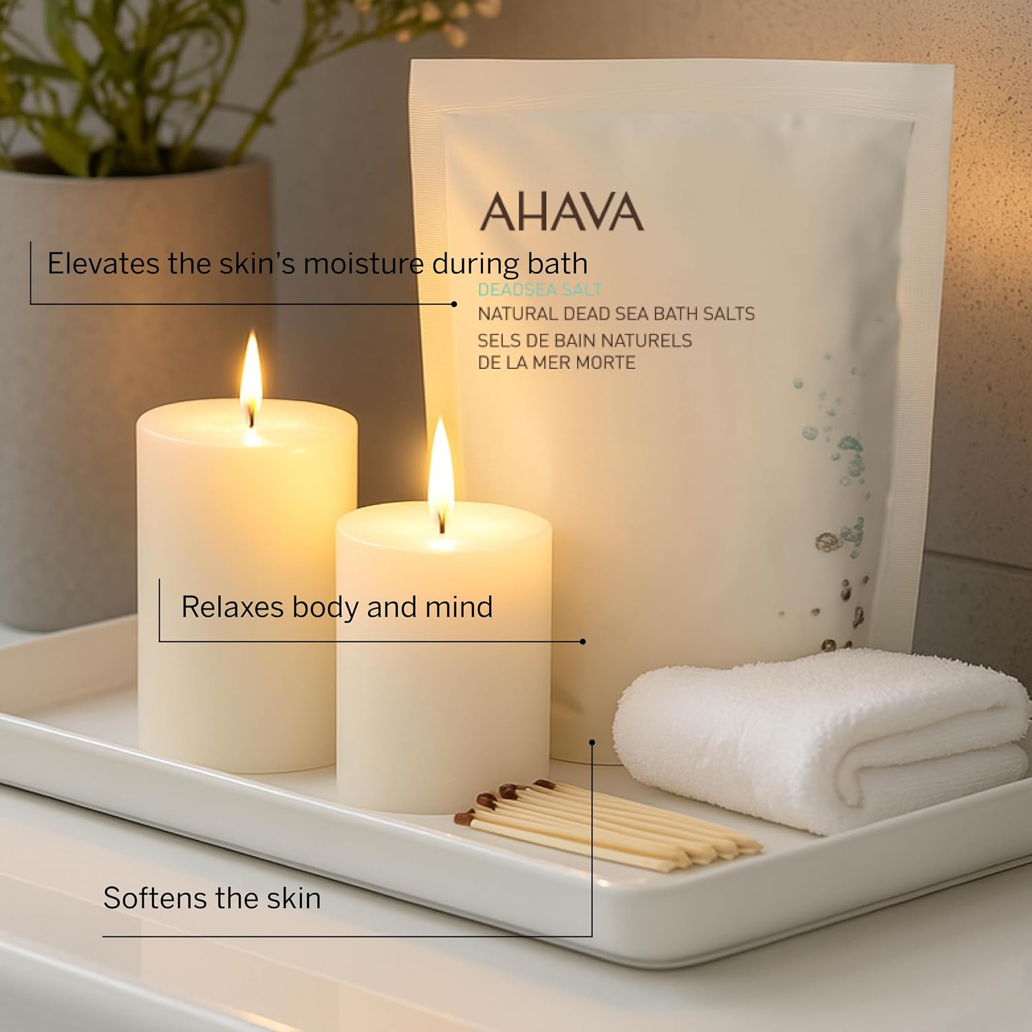 AHAVA Dead Sea Mineral Bath Salt- Intense Relaxation for Body & Mind, Elevates Moisture, Softens & Eases Sore Muscles, Enriched by Exclusive Dead Sea Salt & Osmoter, 8.5 Oz.
