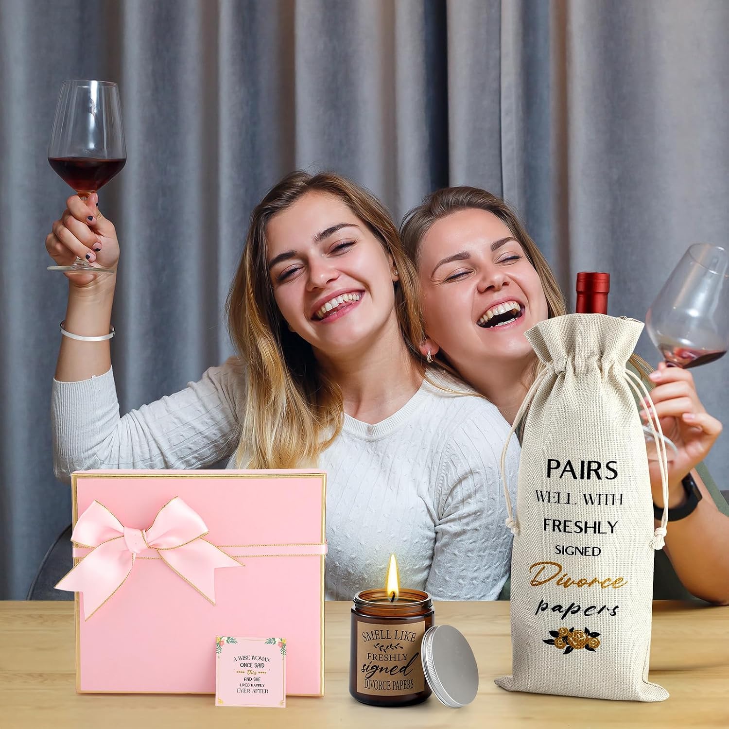 Quelay 7 Pcs Divorce Gifts Box for Women Divorce Party Gifts Breakup Candles New Beginnings Keychain Wine Bag Bracelet for Newly Divorced Woman