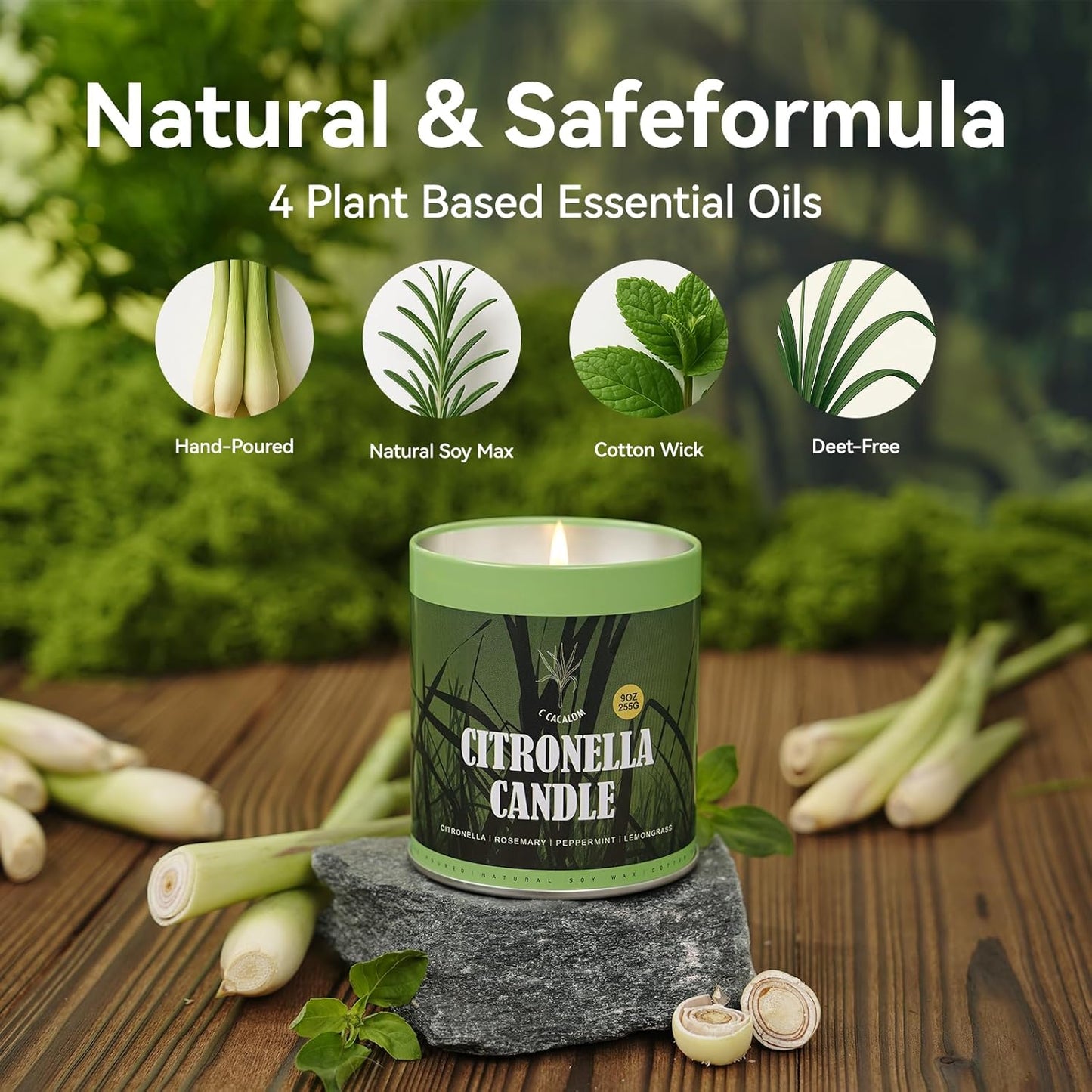 Citronella Candles Outdoor Set, 4 Pack Jar Candle for Patio Camping Backyard Picnic, Infused with 5 Plant Essential Oils, 9 Oz Non Toxic Candles, Scented Candles Sets Gifts for Men Women