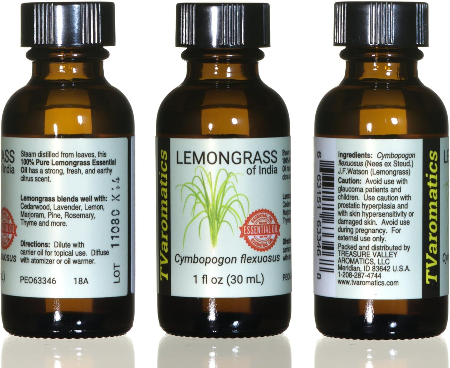 TVaromatics Lemongrass of India 100% Pure Essential Oil – 1 fl oz (30 mL) - Cymbopogon flexuosus