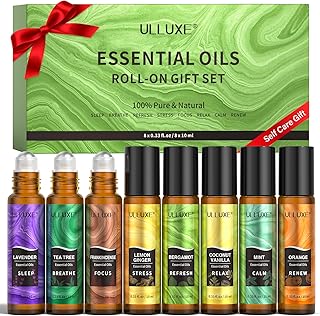 Essential Oils Roll On Set (Pack of 8) 8 Scent, Relaxing, Self Care Gifts for Women, Essential Oil Roller Set, Natural Aromatherapy Roll Oil Blends for Skin, Birthday Gifts for Wife, Mom & Girlfriend