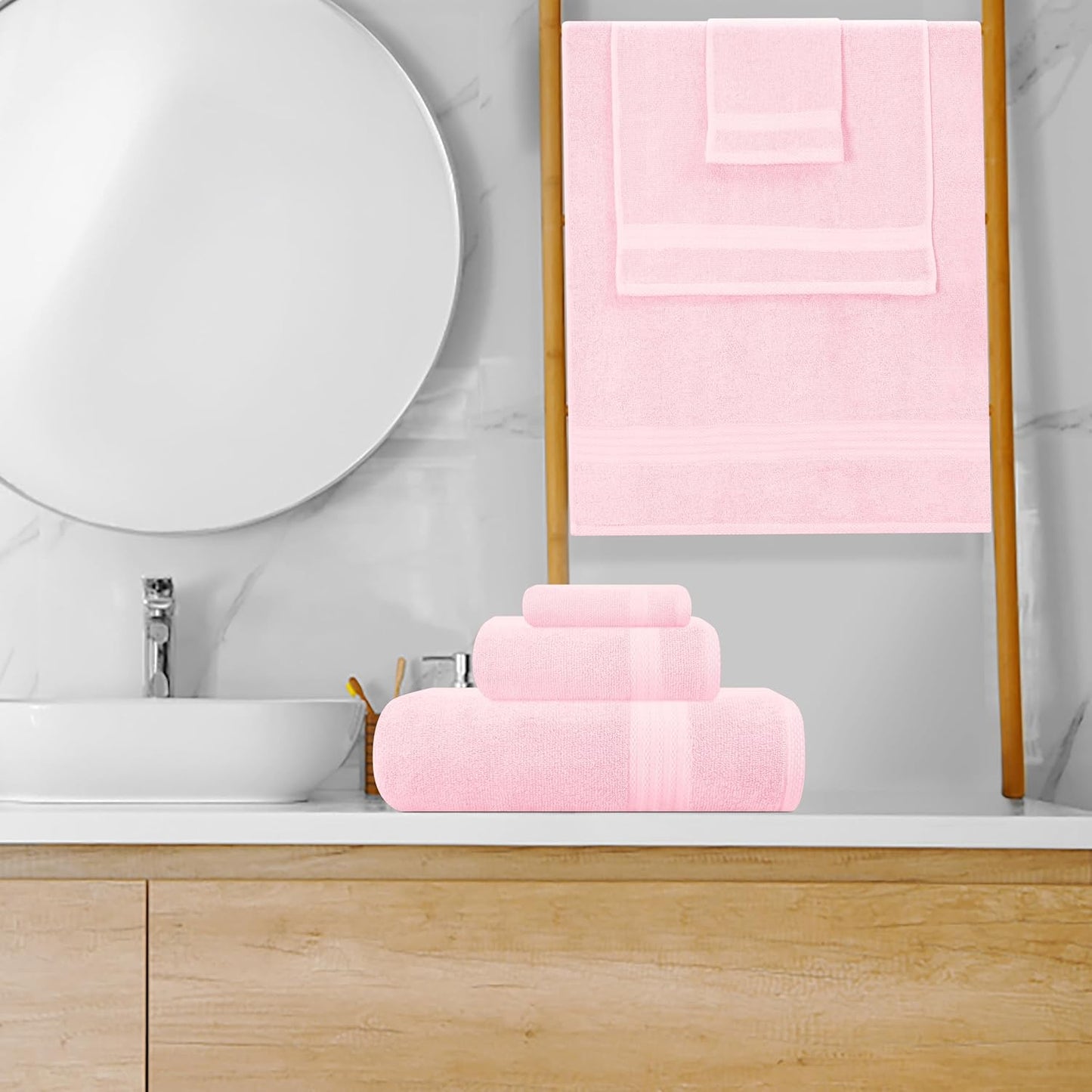 GLAMBURG Ultra Soft 8-Piece Towel Set - 100% Pure Ringspun Cotton, Contains 2 Oversized Bath Towels 27x54, 2 Hand Towels 16x28, 4 Wash Cloths 13x13 - Ideal for Everyday use, Hotel & Spa - Pink
