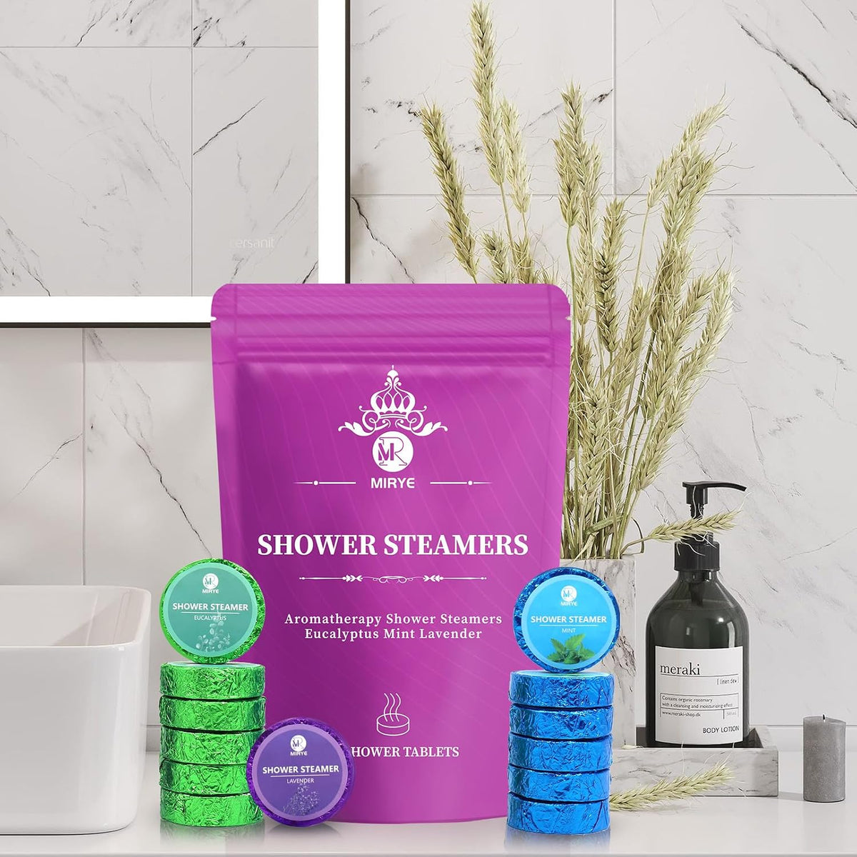 MR MIRYE Shower Steamers Aromatherapy Gifts for Women&Men, 18-Pack Organic Eucalyptus Lavender Mint Essential Oil Shower