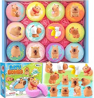 HAPGFS Bath Bombs for Kids with Surprise Inside Organic Bath Bombs Set for Girls Boys with Capybara Toys Inside Ideal Kids Birthday Christmas Easter Gift