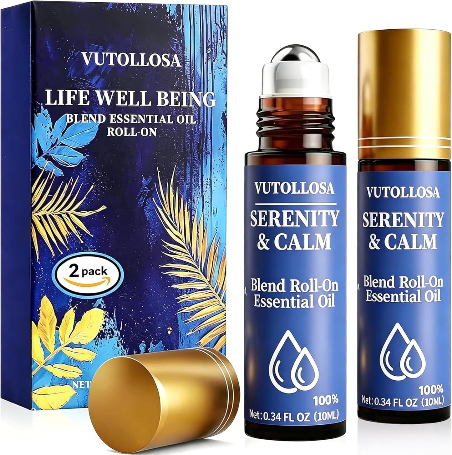 2-Pack Serenity & Calm Essential Oil Roll On | Pure Natural Essential Oil Blend | Self Care, Relaxation & Travel Gifts for Women, Teachers & Colleagues | VUTOLLOSA