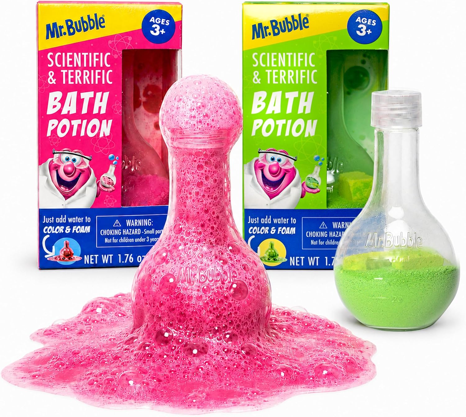 Mr. Bubble The Original Kids Bath Bomb Potions, Colorful Fizzy Fun, Cool Foam and Bubble Science Beaker for the Bath (Pack of 2)