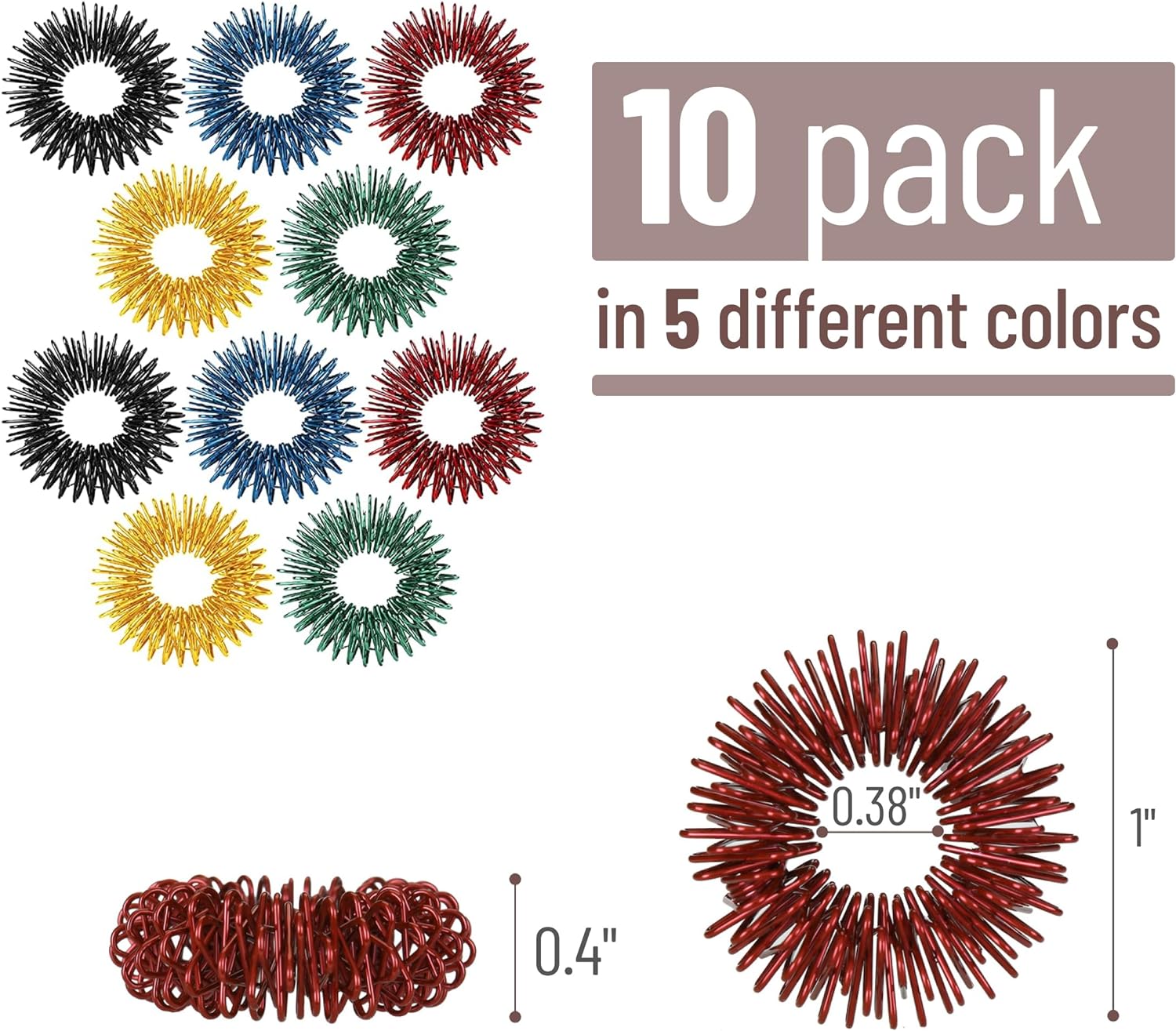 Mr. Pen- Spiky Sensory Rings, 10 Pack, Jewel Tones, Stress Relief Fidget Sensory Toys, Fidget Ring for Anxiety, Massager, Individuals with BFRB, ADHD and Attention Disorder