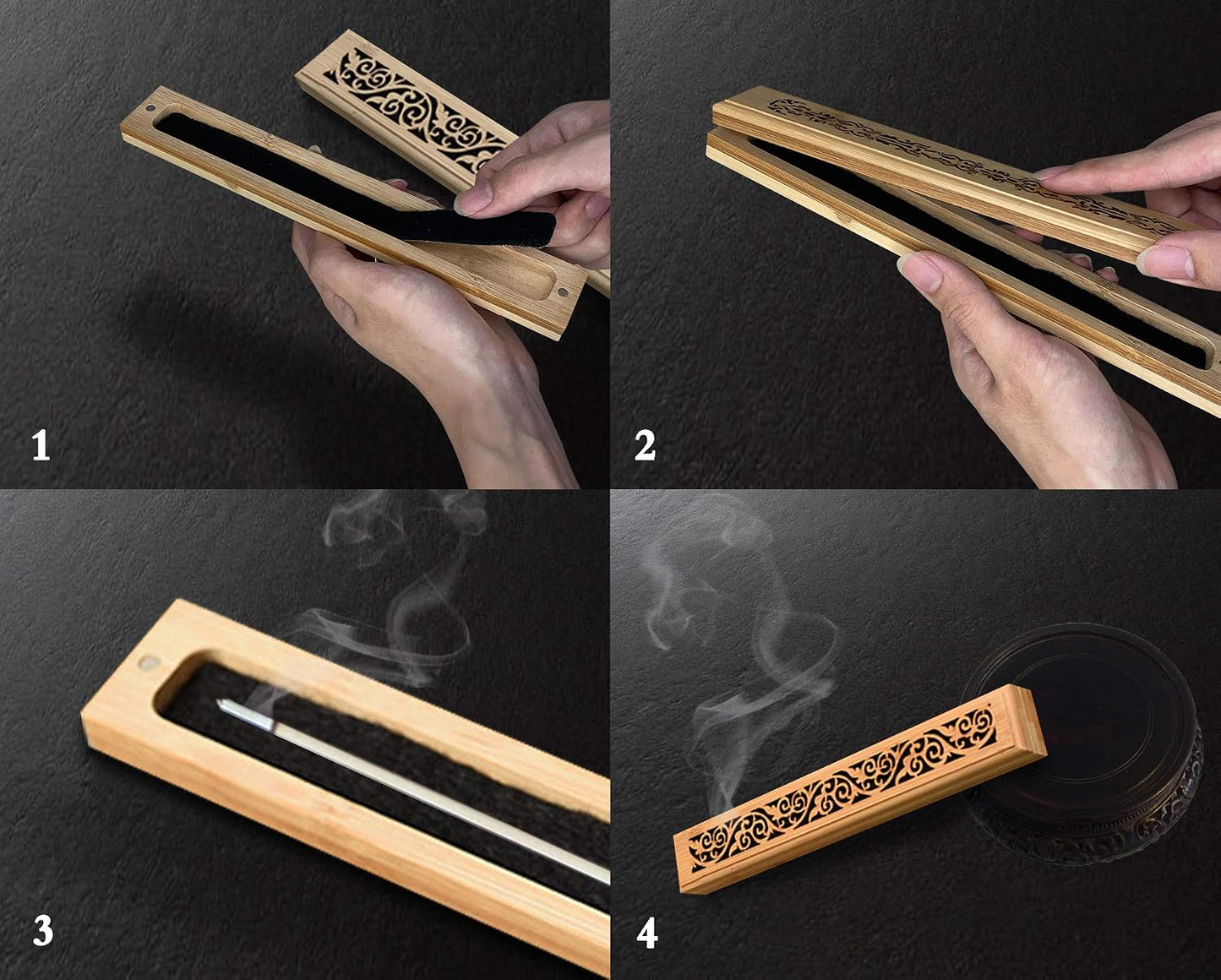 Jeffbaubl 2pcs Premium Incense Box, Bamboo Incense Holder, Burner with Ash Catcher