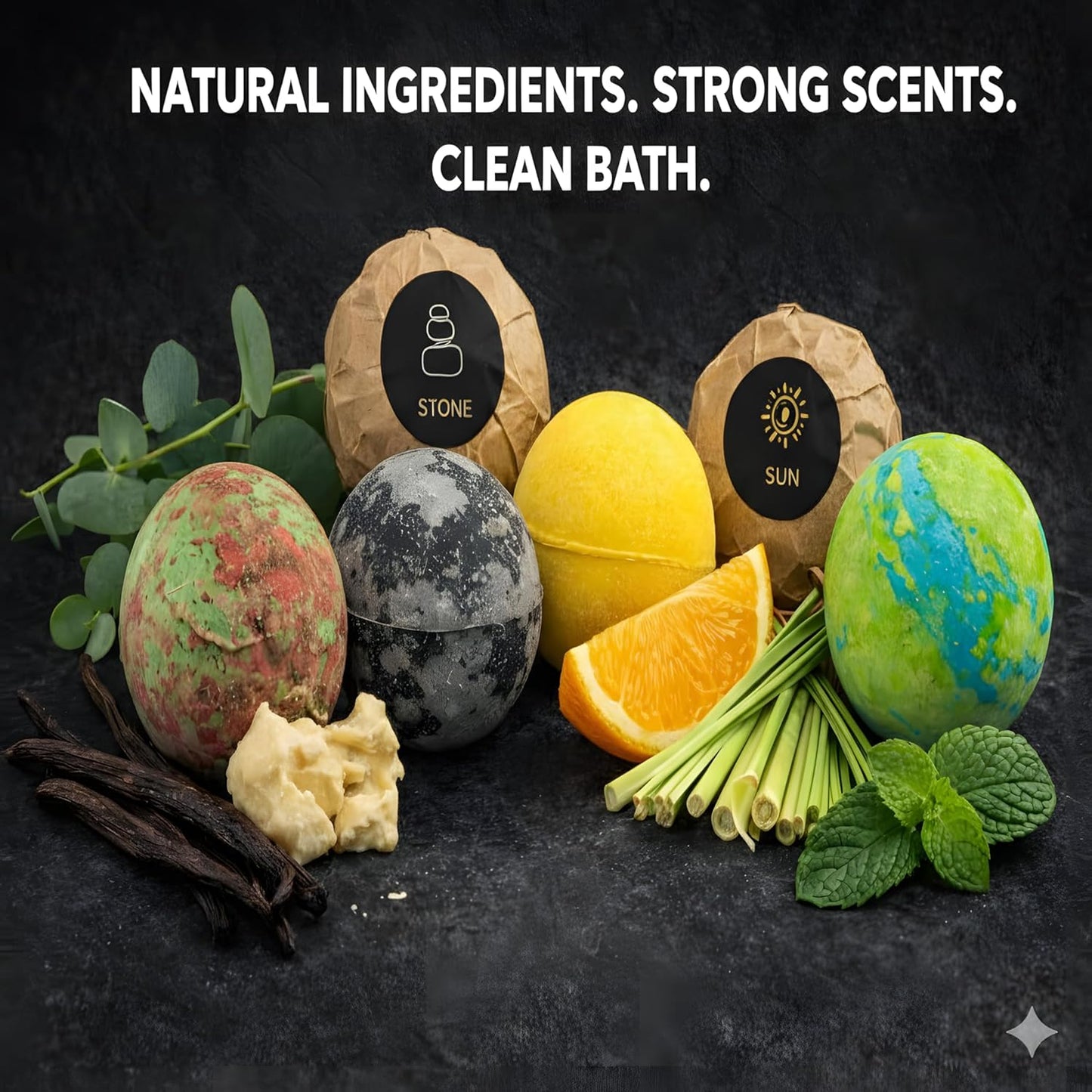 Bath Bombs for Men, Gift Set of 8 Scented Organic Handmade Bath Bombs of 2.5 oz with Natural Essential Oils for Boyfriend, Husband, Father or Friend, by ZenseMe