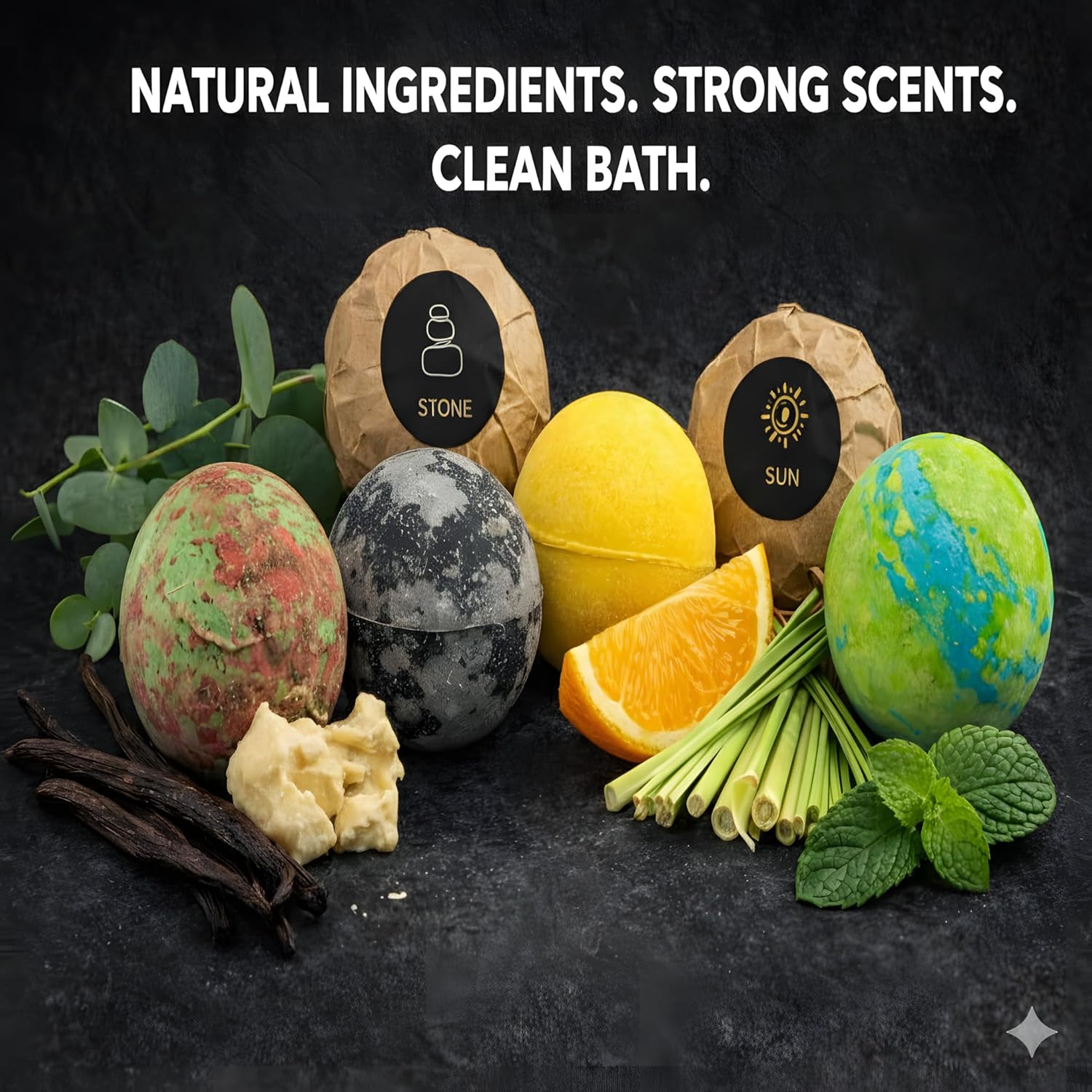Bath Bombs for Men, Gift Set of 8 Scented Organic Handmade Bath Bombs of 2.5 oz with Natural Essential Oils for Boyfriend, Husband, Father or Friend, by ZenseMe