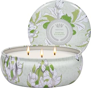 M&SENSE Soothing Eucalyptus Scented Candles, Large 3 Wick Soy Tin Candle, Over 40 Hour Burning Time, 100% Natural Vegan Wax, Relaxing Aromatherapy Aesthetic Candle Gift for Women Men