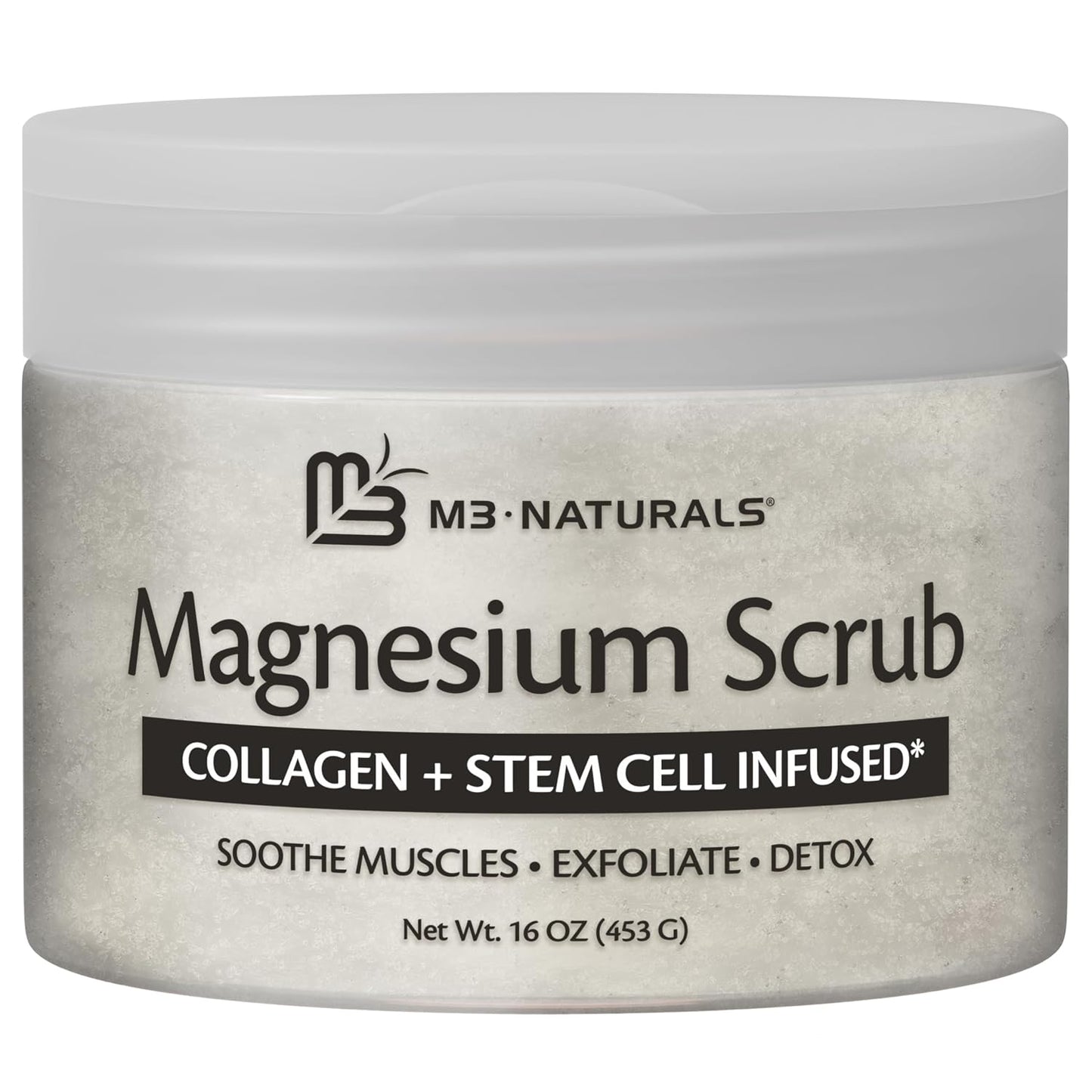 Magnesium Body Scrub for Sore Muscles, Exfoliation & Relaxation | Calming & Moisturizing Mineral-Rich Dead Sea Salt with Collagen, Stem Cell & Shea Butter, for Body, Hands & Feet, 16oz by M3