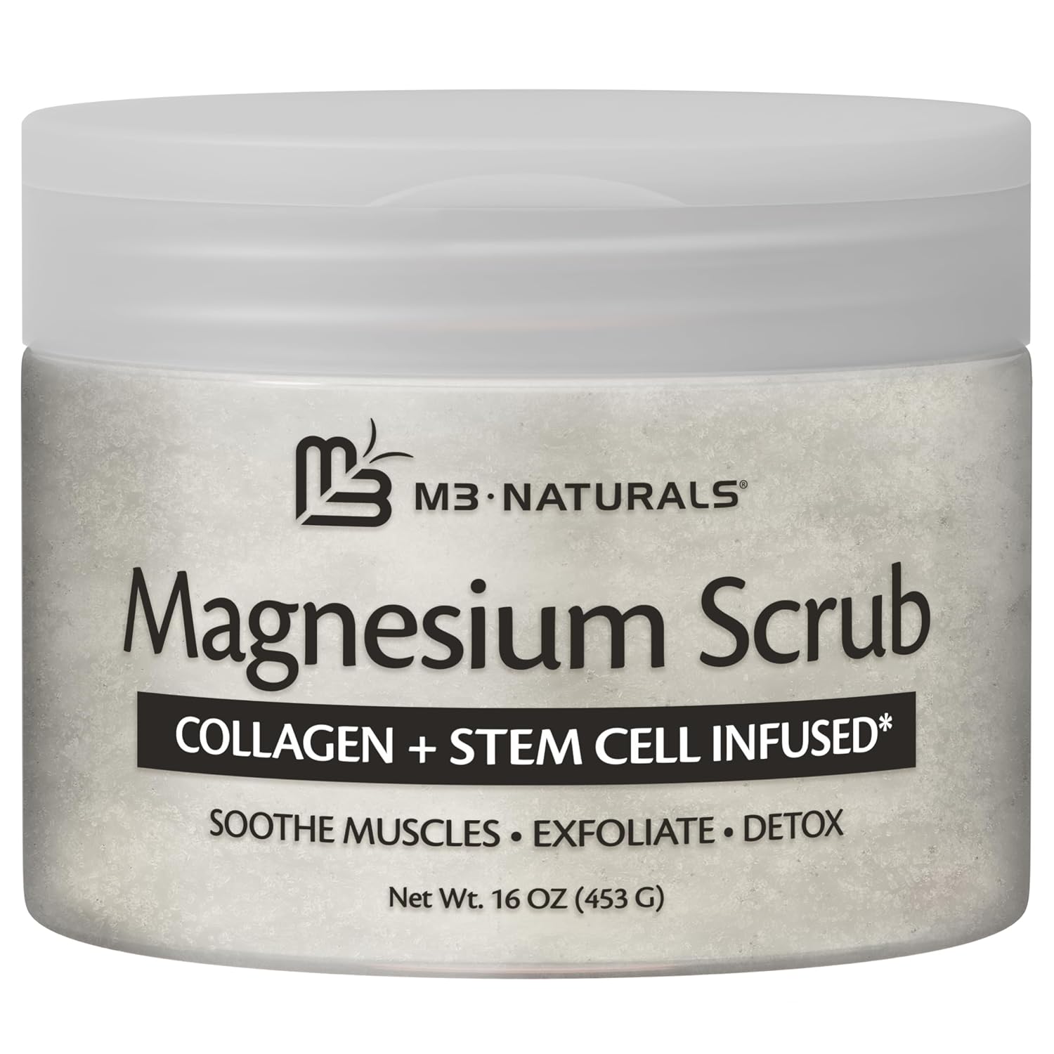 Magnesium Body Scrub for Sore Muscles, Exfoliation & Relaxation | Calming & Moisturizing Mineral-Rich Dead Sea Salt with Collagen, Stem Cell & Shea Butter, for Body, Hands & Feet, 16oz by M3