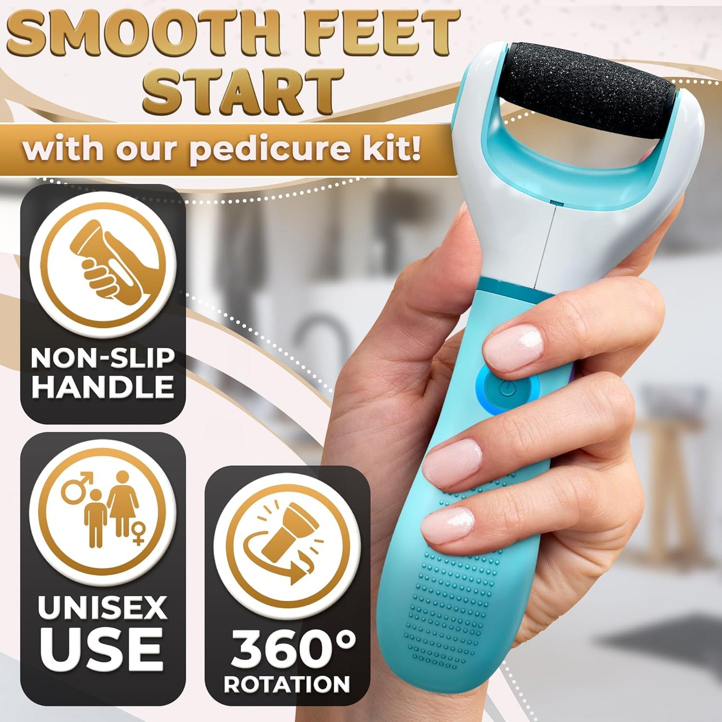 Electric Foot Sander Callus Remover – 3-Speed Foot Sanders for Feet (1800/2200/2800 RPM) with Replaceable Roller | 360° Rotating Head & Precision Control, Easy to Clean – Pedicure Tools for Feet Care