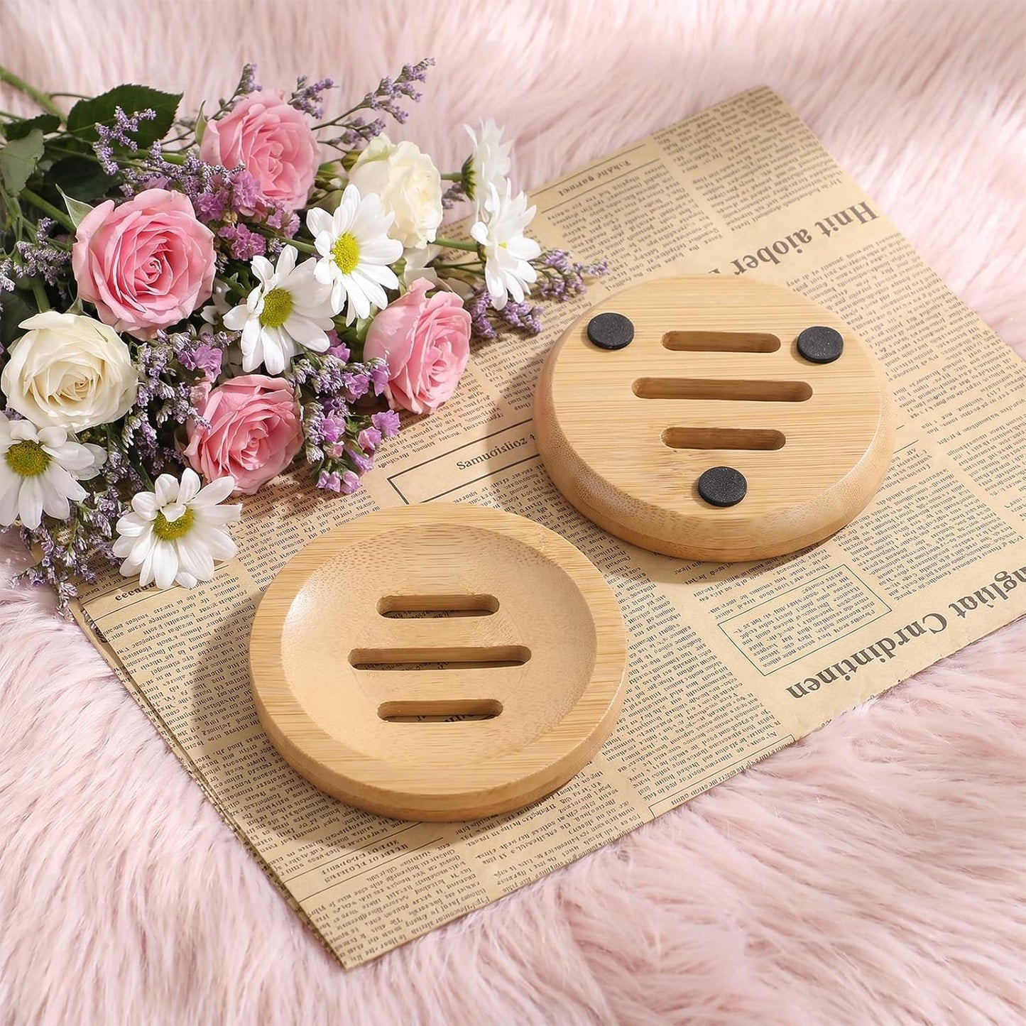 Ymapinc Bamboo Soap Holder, Natural Shower Steamer Holder, Round Wood Soap Tray for Home Bathroom