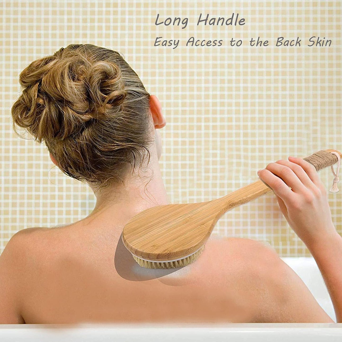 TEMEAYE Dry Brushing Body Brush, Wooden Handle, Natural Bristles, 2Pcs-Set | Medium Strength Body Scrub Brush, Gentle Exfoliator, Cellulite Reduction, Enhances Blood Circulation, Reveals Glowing Skin