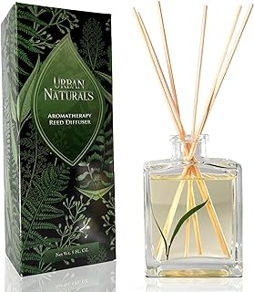 Urban Naturals Eucalyptus Sage Reed Diffuser Oil Gift Set – Eucalyptus, Sage, Mint, Lime & Cedarwood Essential Oils– Relaxing Scent – Sleek Rectangular Refillable Glass Bottle – Made in the USA