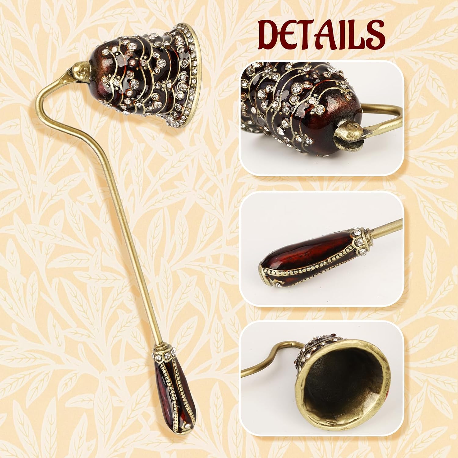 Elegant Royal-Style Candle Snuffer with Pearl Inlay, Candlesnuffers Wick Snuffer Candle Accessory for Putting Out Extinguish Candle (Coffee)