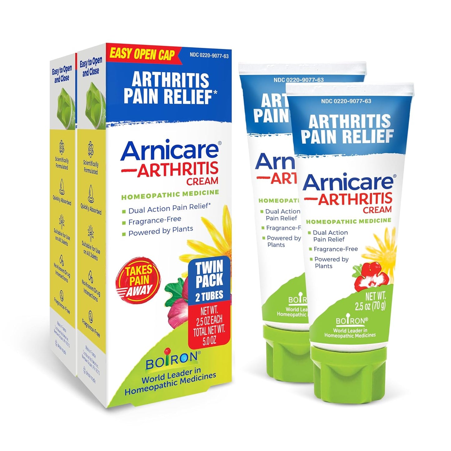 Boiron Arnicare Arthritis Cream for Pain Relief of Knees, Hands, Wrists, Elbows, Joints & Muscles – Quickly Absorbed & Fragrance-Free – 5 oz (2 Pack of 2.5 oz)