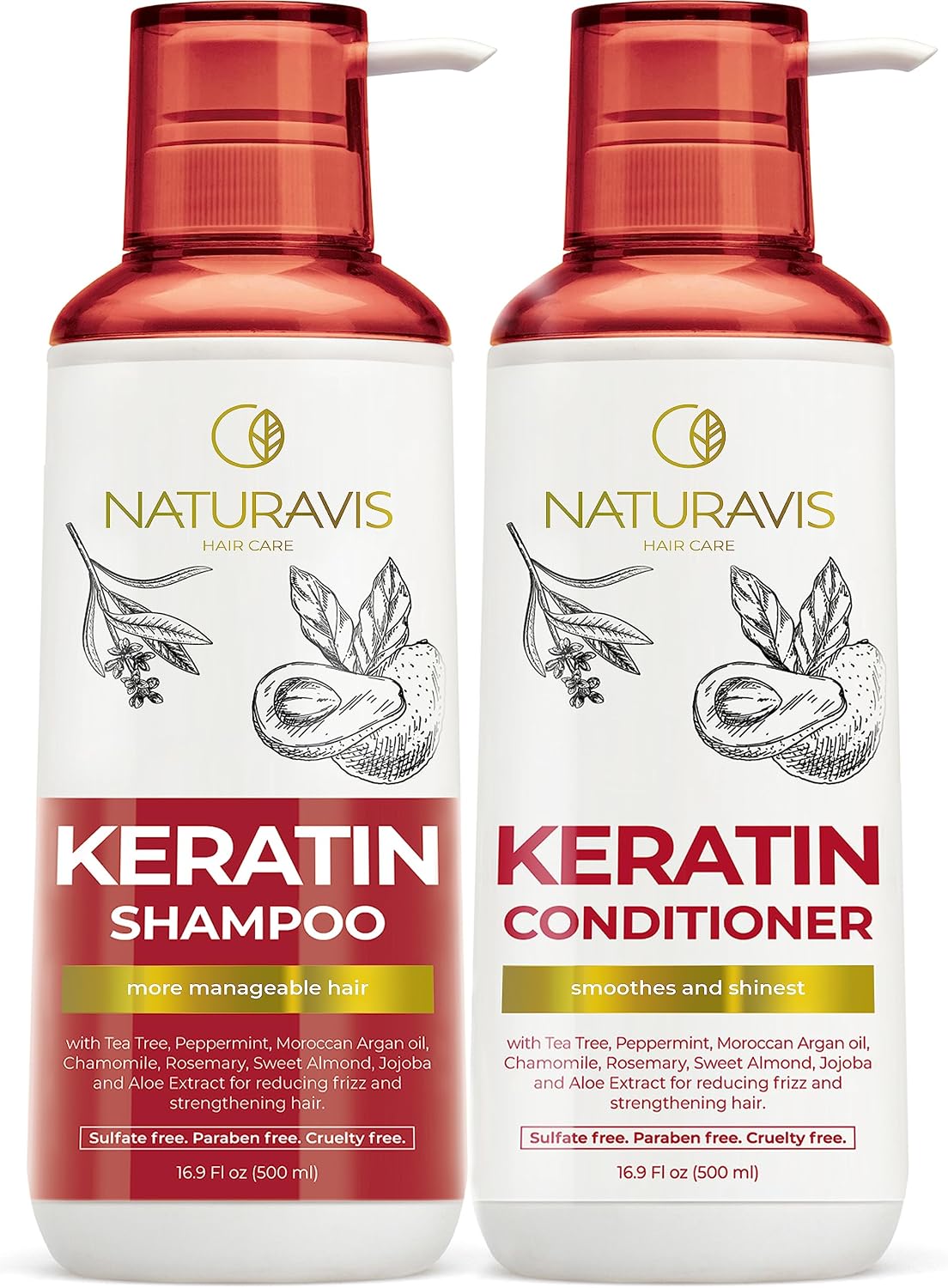 NATURAVIS Shower Steamers Aromatherapy Gift Set and Keratin Shampoo and Conditioner Set with Hyaluronic Acid