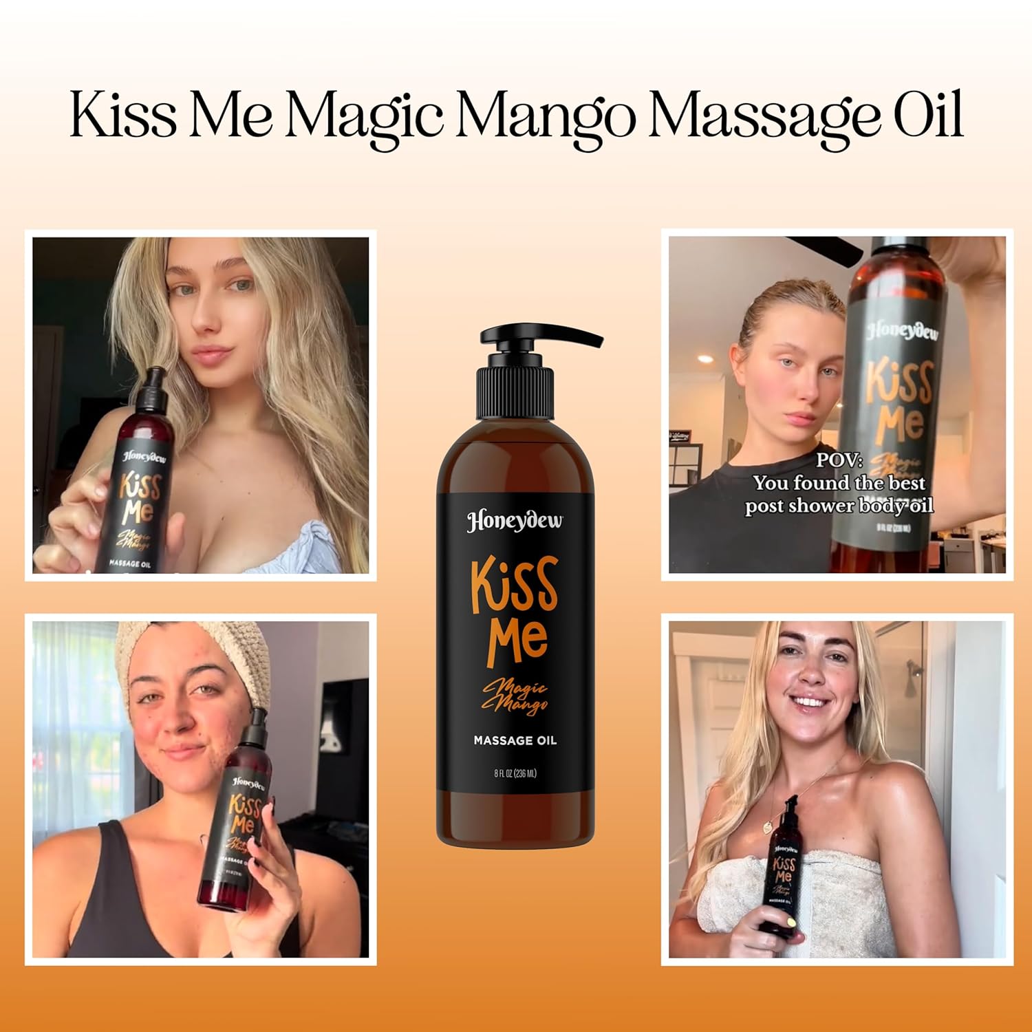 Mango Sensual Massage Oil for Couples - Alluring Tropical Full Body Massage Oil for Date Night and Nourishing Body Moisturizer with Sweet Almond - Vegan Non Greasy & Smooth Gliding Formula (8 Fl Oz)