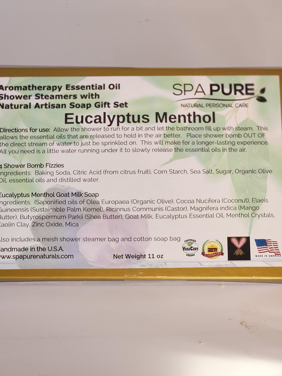 Spa Pure Eucalyptus Menthol Shower Steamers: Aromatherapy Gift Set with Artisan soap, 4 Shower Steamers, made with plant based ingredients, essential oils, all natural