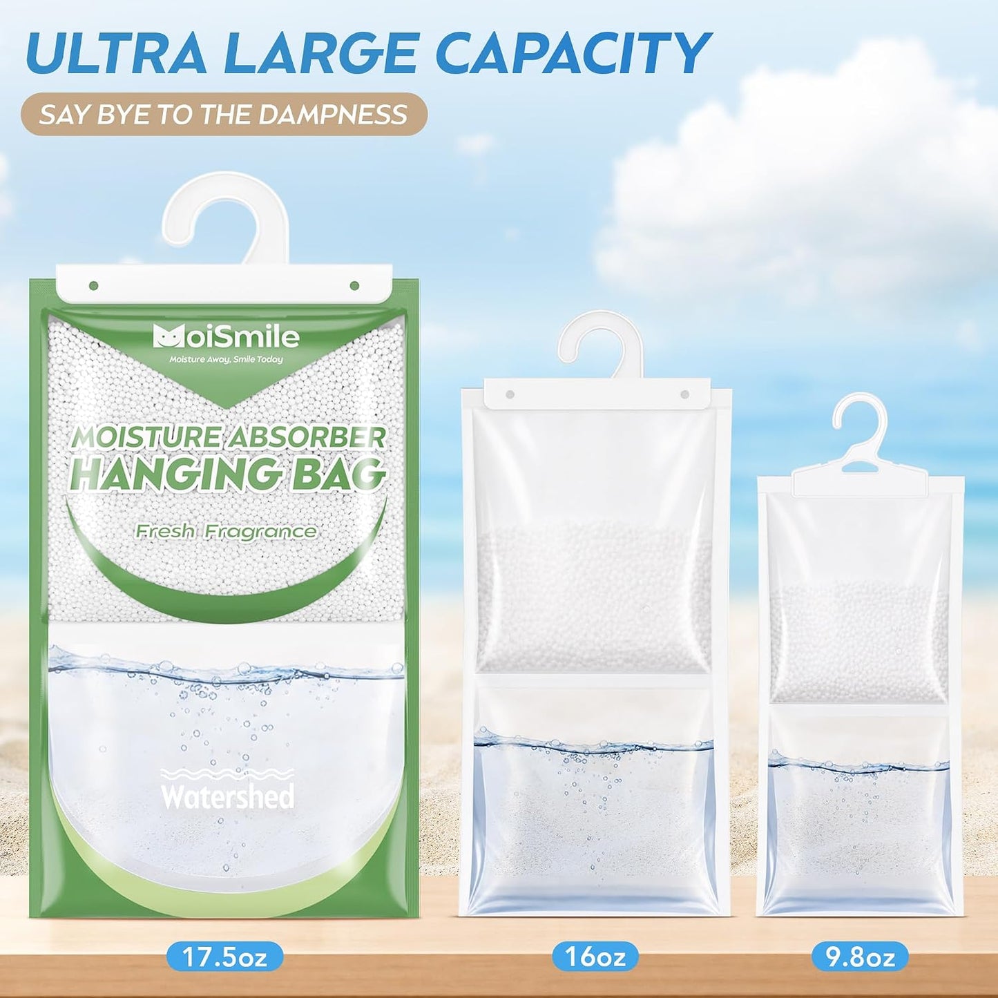 Large Capacity Moisture Absorbers, 17.5oz., Fresh Scent Closet Dehumidifier Bags, Odor Eliminator & Humidity Absorber, Humidity Packs for Bathroom, Bedroom, Basement, Car, RV & Boat, 6 Pack