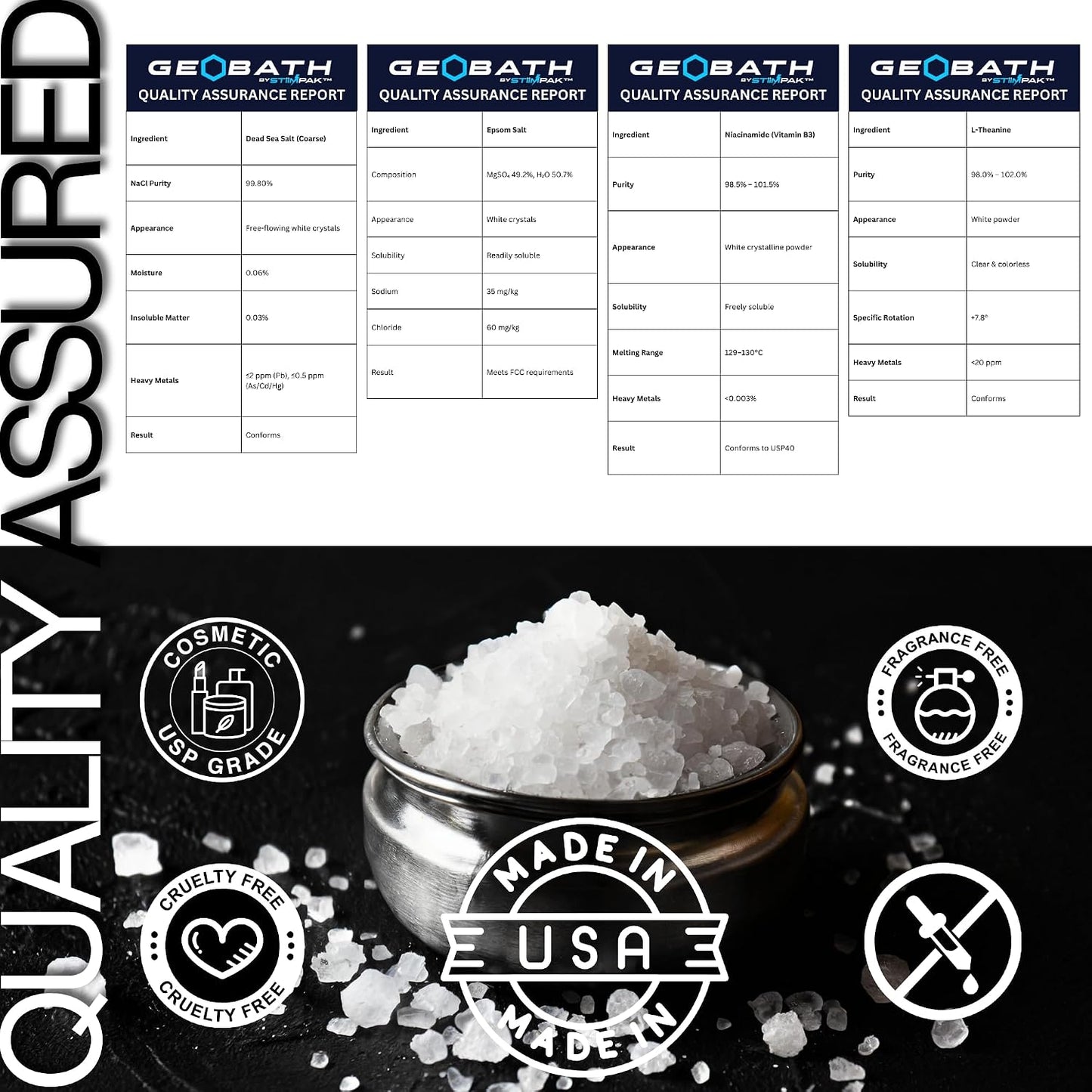 Magnesium Epsom Salt Bath Soak with Dead Sea Salt | Hydrating Skin Care & Muscle Relief with L-Theanine, Niacinamide & Potassium | Stress Relief & Relaxation for Body & Mind | GEOBATH | 3lb