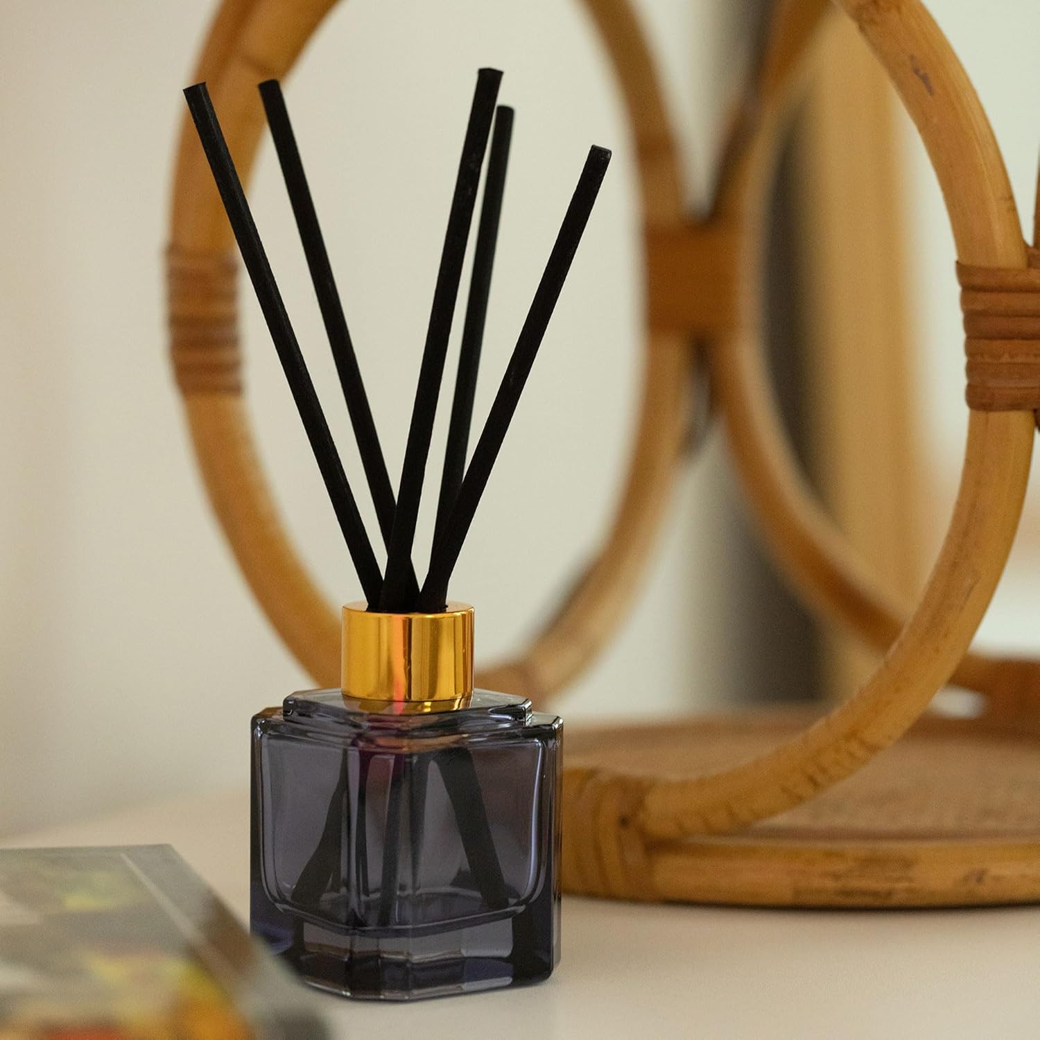 Paddywax Botanica Scented Oil Diffuser with Reeds in Reusable Blue Glass Bottle, Tubed Gift Box, Includes Diffuser Sticks, Long-Lasting Fragrance, Reusable & Upcyclable, Sea Salt & Amber, 2.8 fl oz