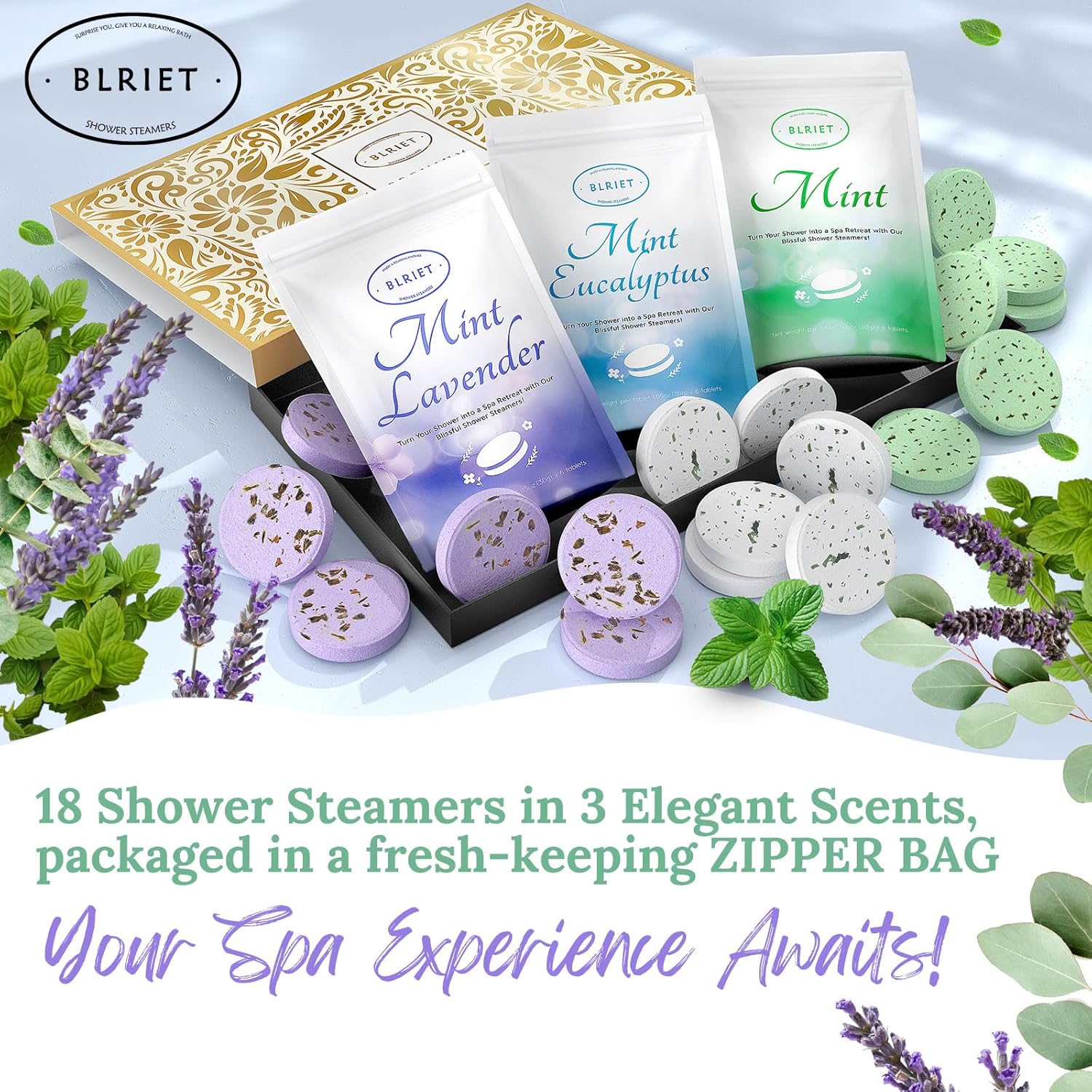 Shower Steamers Aromatherapy 18 Pack Mothers Day Gifts for Wife Women Her Him Romance Birthday Spa Basket Natural Essential Oils Stress Relief Mint Lavender Relaxation for Mom Men Teens Adults Travel