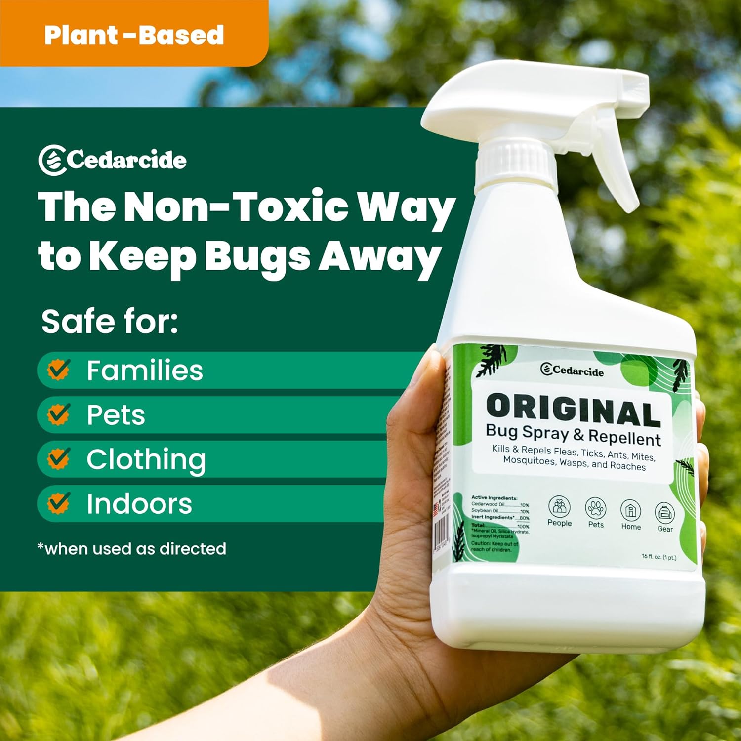 Cedarcide Original Bug Spray | Repel & Kill Fleas, Ticks, Mosquitoes, Mites, Ants & Chiggers | for use on People, Pets & Home | Natural Cedar Oil | Eco-Friendly | Quart