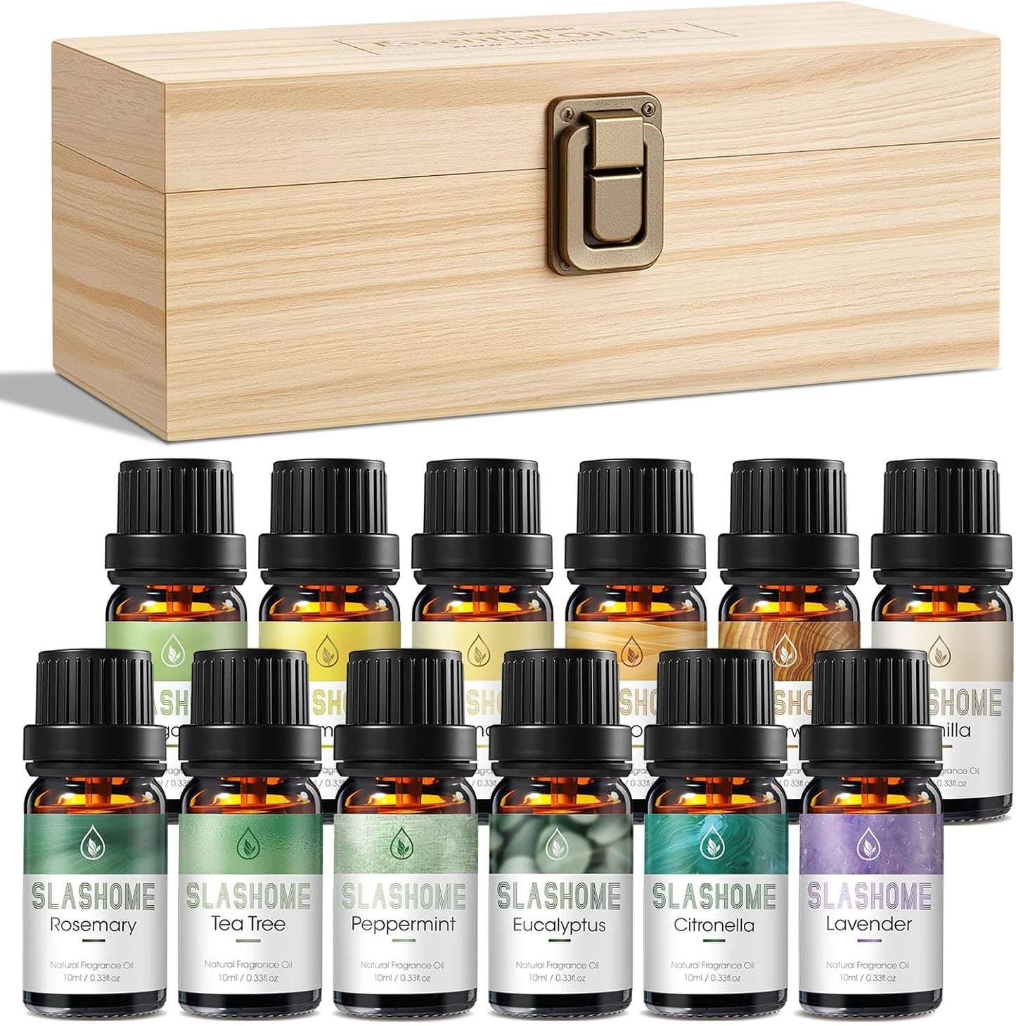 Water Soluble Essential Oils Set, 12 x 10ml Essential Oils for Diffusers & Humidifiers, Home Fragrance Oils Collection with Lavender, Eucalyptus & Sweet Orange, Gift Set for Women & Men
