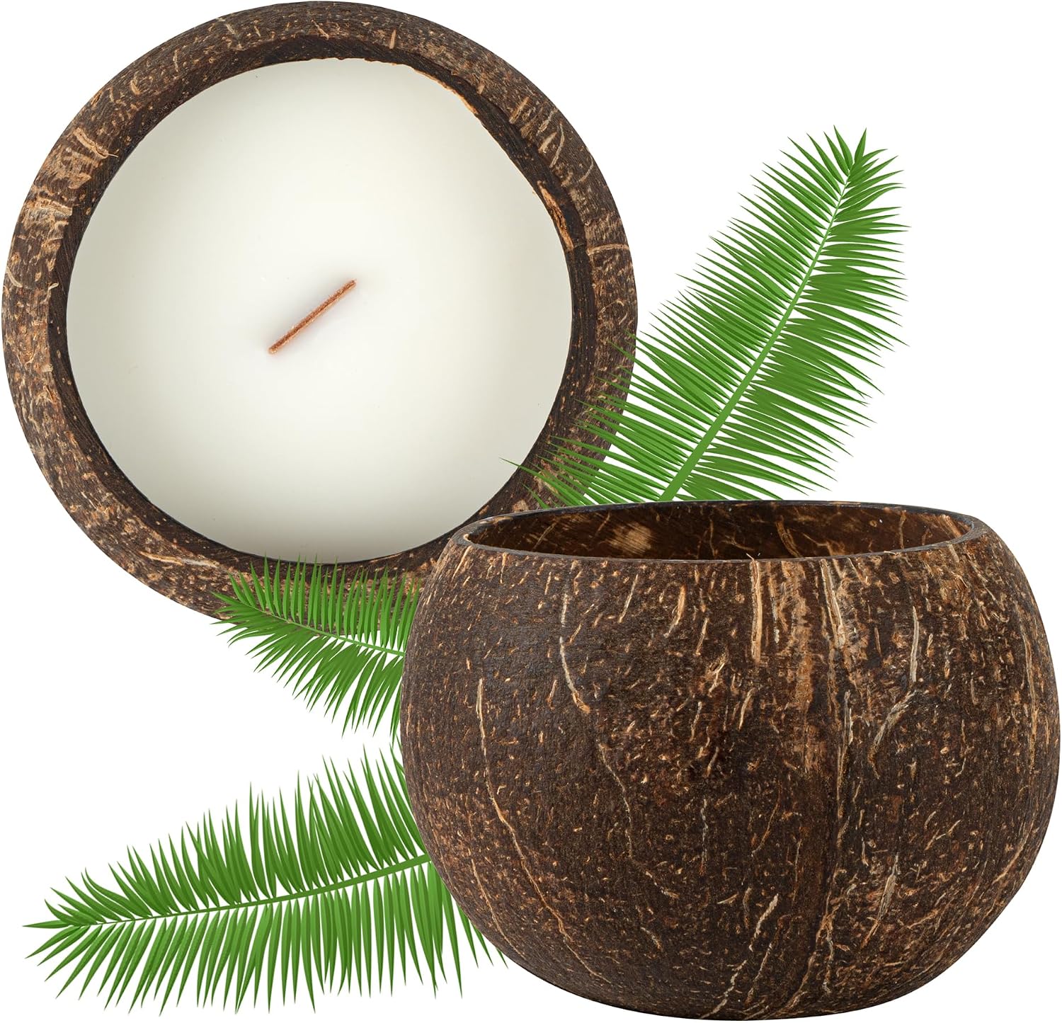 Restaurantware Coconut Shell Candle - 1 Soy Wax Candle 3.94 x 3.94 x 2.76 Inches - Handmade Decorative Candle Bowl with Wooden Wick - Small Brown Scented Candle