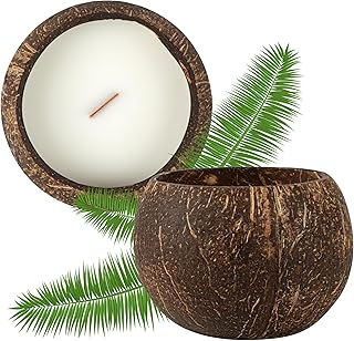 Restaurantware-Coco Casa 1 Hand Poured Coconut Shell Candles, 3.9 x 2.8 Inch Natural Shell Candles - Coconut Mango Fragrance, Double Wax Blend, Soy Wax Scented Light, Wooden Wick