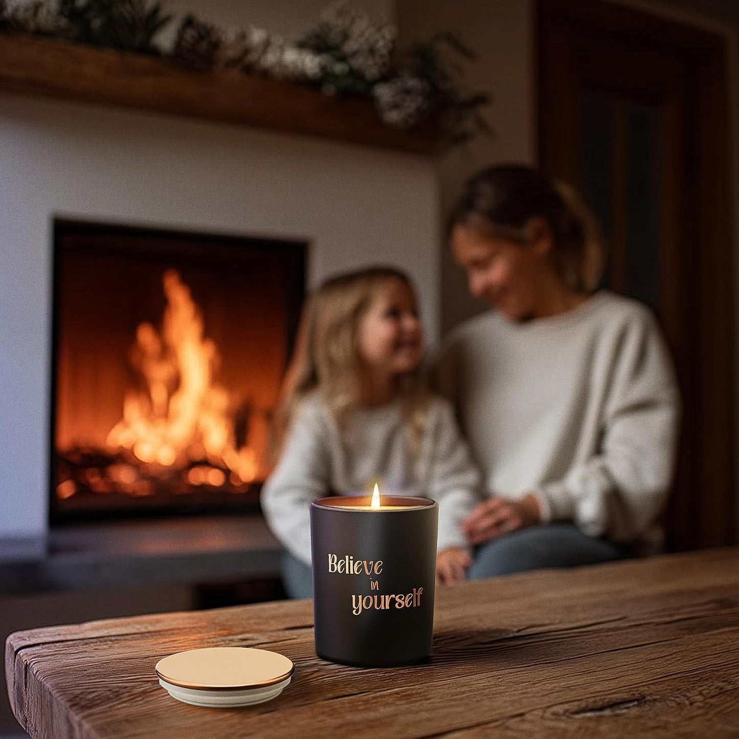Motivational Candle Gift for Women & Men – “Believe in Yourself”, Scented Soy Wax Candle in Black Glass Jar, Gift-Ready Box