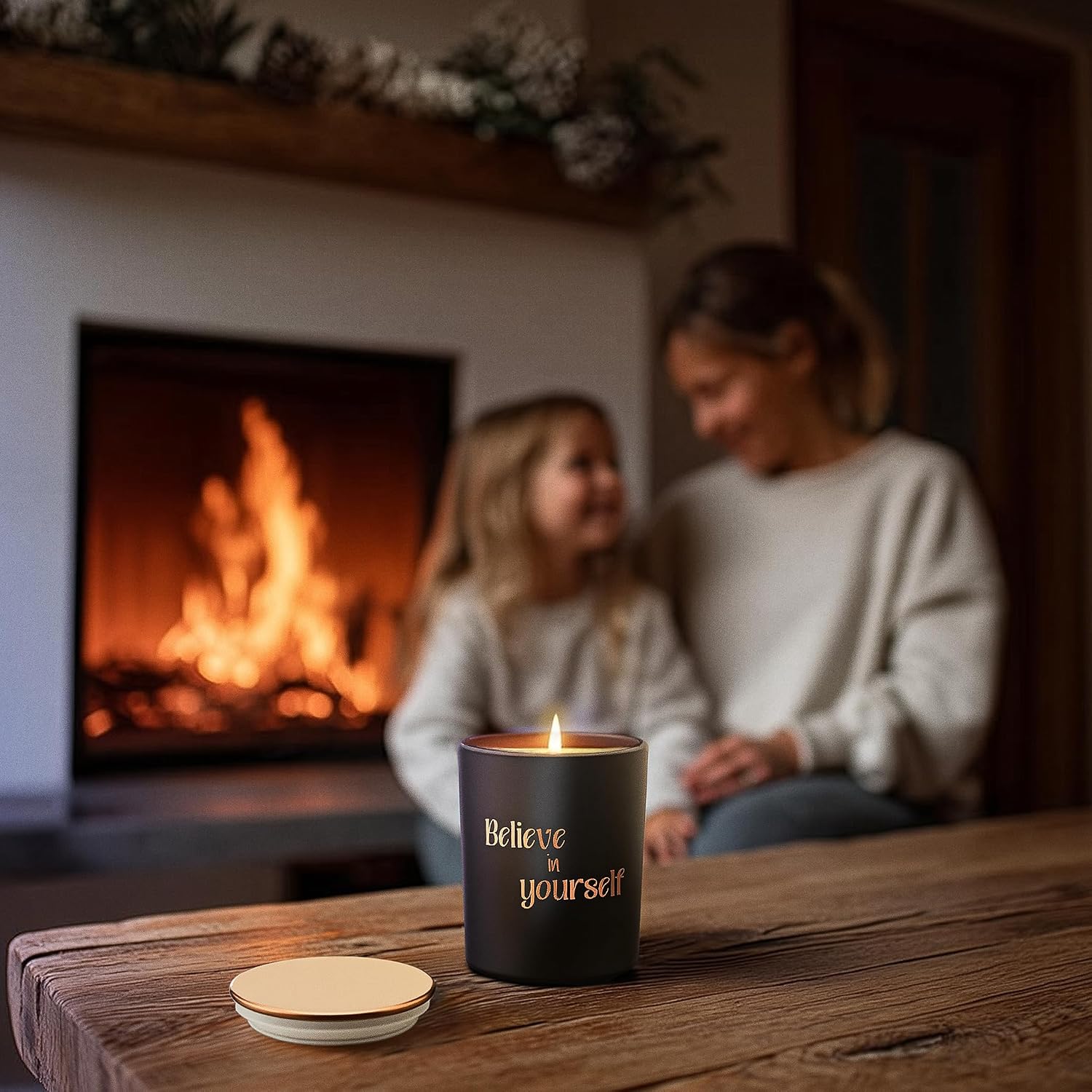 Motivational Candle Gift for Women & Men – “Believe in Yourself”, Scented Soy Wax Candle in Black Glass Jar, Gift-Ready Box