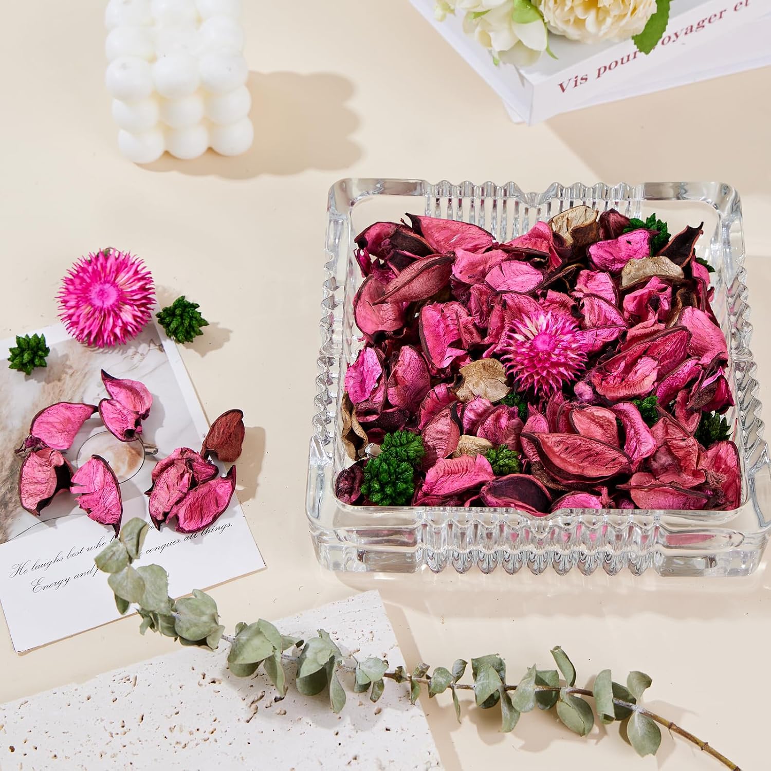 Spring Potpourri Bags - Scented Sachet Petals Pink Dried Flowers, Long Lasting Closet Air Fresheners Drawer Deodorizer, Decorative Vase Filler for Home Decor