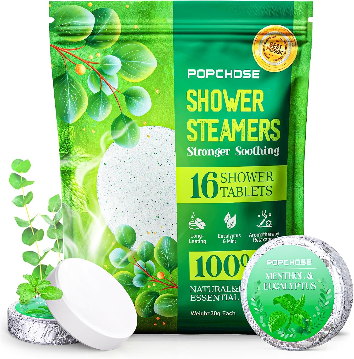 POPCHOSE Shower Steamers Aromatherapy 16 Pack, Valentines Day Gifts for Women & Men, Eucalyptus for Shower with Natural Essential Oils- Quick Relief Nasal Congestion, Home SPA & Self Care Relaxation