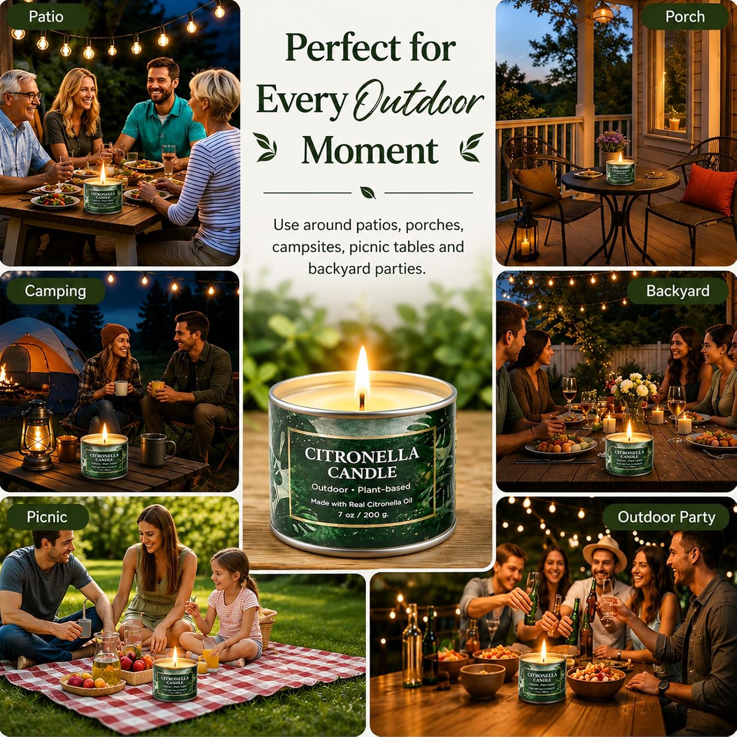 Citronella Candles Outdoor,6 Pack 42 oz Soy Wax Tin Candles with 7% Citronella Oil, Bonus Magnetic Bottle Opener, Up to 300 Hours, for Patio, Backyard, Camping, BBQ & Garden