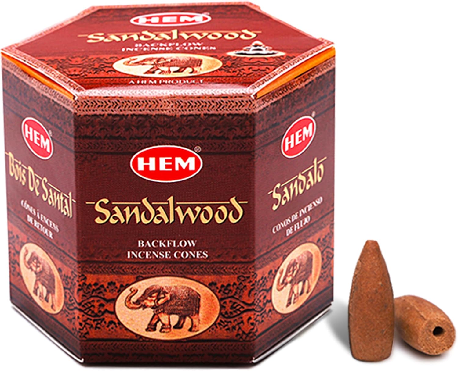 HEM Sandalwood Backflow Incense Cones – Pack of 40 Brown Cones | Long-Lasting Natural Aroma for Positivity, Cleansing & Relaxation | Wood Powder Aromatherapy for Stress Relief & Air Purification