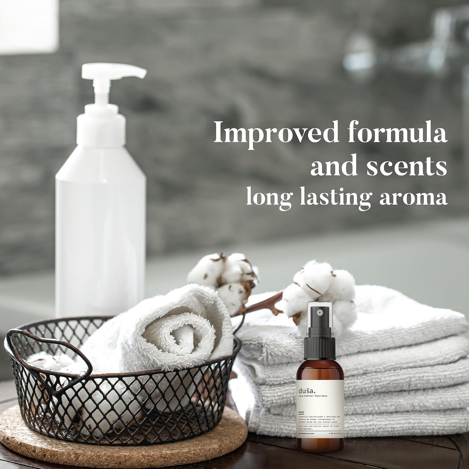 Dusa Baies Room Spray Linen Spray - 2 oz - Natural Air Freshener & Linen Mist for Home - Ultimate Home Fragrance, Bed Room Essentials & Soothing Fabric - Eco-Friendly Odor Eliminator w/Aromatherapy