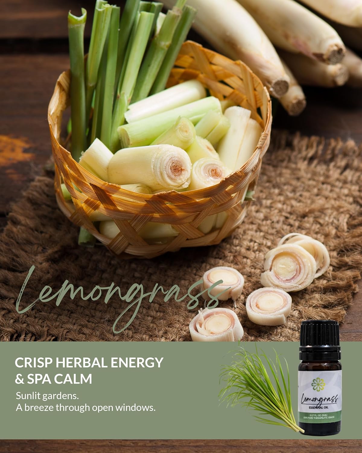 Essence Lemongrass Essential Oil, 5 ml | Aromatherapy Oil for Diffusers & Personal Use | Natural Fragrance for Relaxation, Clarity & Wellness | Made in USA | Fresh & Citrusy Scent