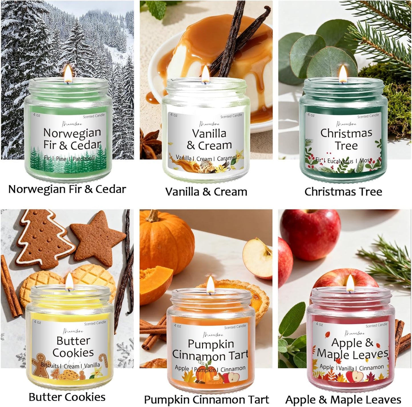 Christmas Candles Scented Candle Set: 6 Pack Christmas Scents Candle Bulk Home Scented - Holiday Candle Gifts for Women and Men - Scents of Christmas Tree/Spiced Pumpkin/Cookies/Apple/Vanilla/Fir