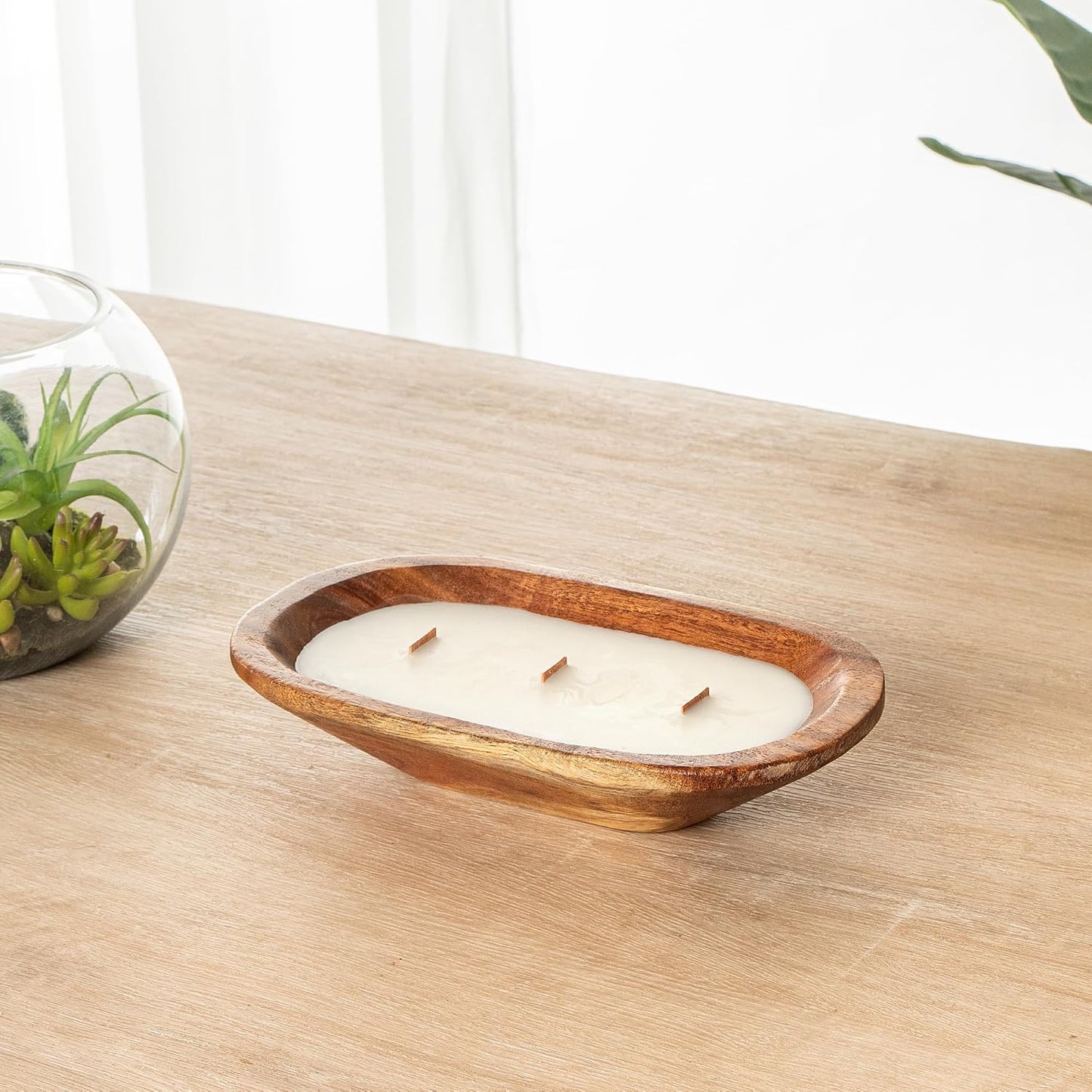 Restaurantware-Coco Casa 9.1 x 5.5 x 2 Inch Wood Dough Bowl Candle, 1 Hand Poured Bread Bowl Candle - Coconut Mango Fragrance, Double Wax Blend, Soy Wax Scented Candle, Wooden Wick