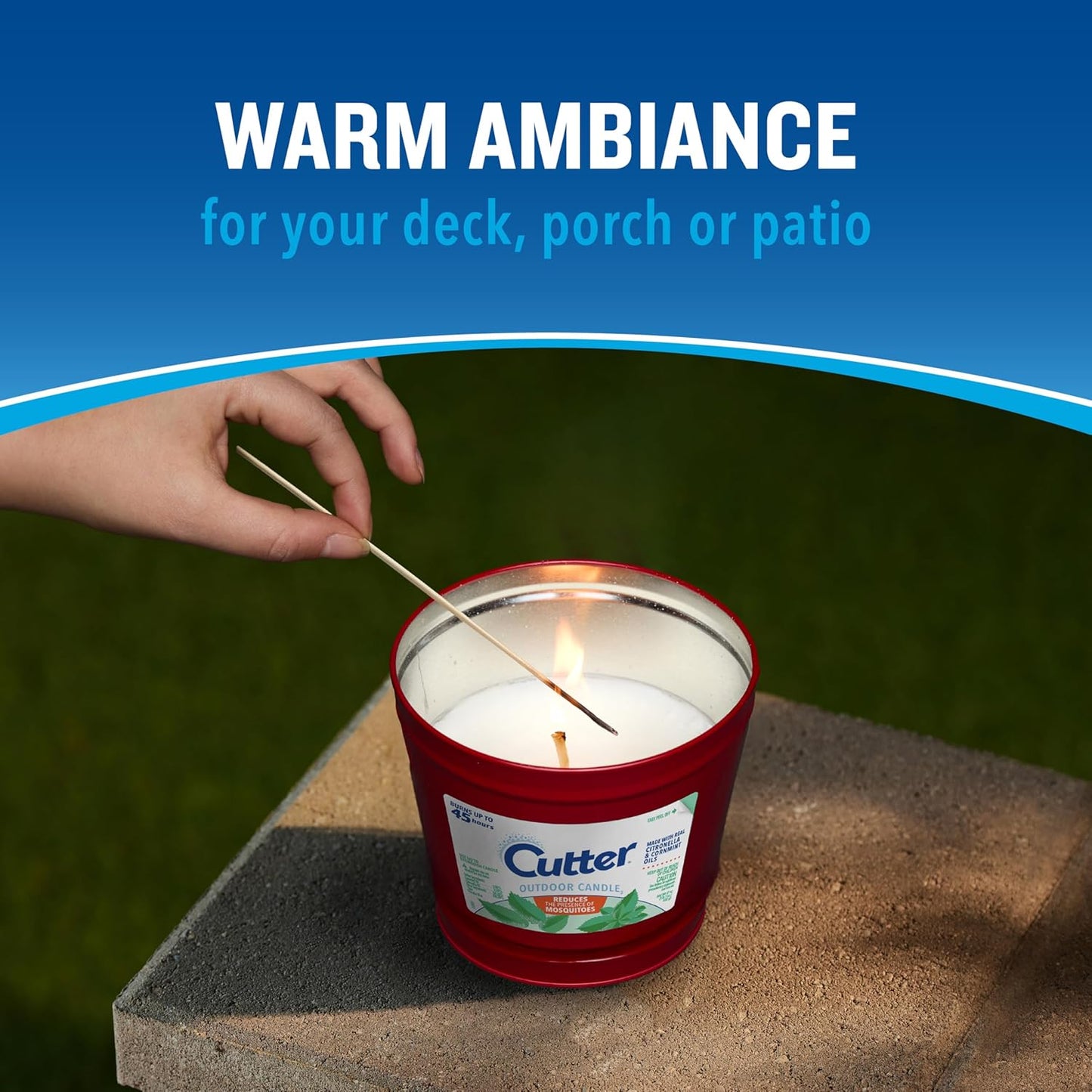 Cutter Candle, 17 Ounces, Outdoor Candle Made with Real Citronella Oil and Cornmint Oil Reduces The Presence of Mosquitoes with A Light, Fragrant Citronella and Mint Scent, 6 Pack