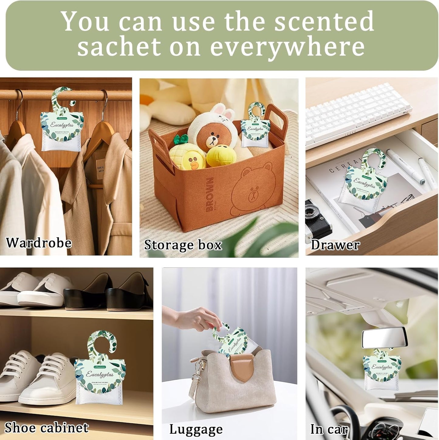 15 Packs Eucalyptus Scented Sachets Bag for Drawers and Closets, Home Fragrance Sachet, Long-Lasting Hanging Closet Deodorizer Smell Goods for House
