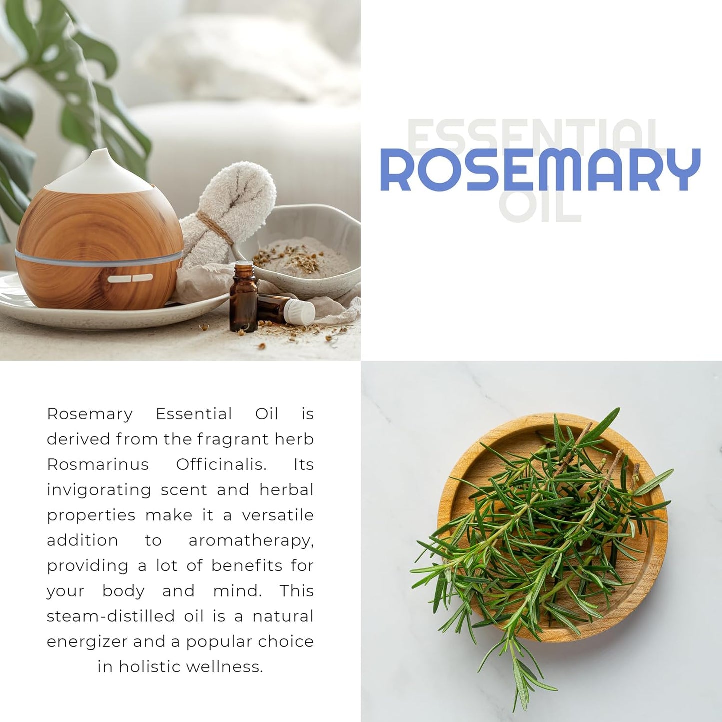 Rosemary Essential Oil for Diffuser Aromatherapy for Skin for Hair Growth Diffuser Oil for Body Oils Aceite de Romero 4oz